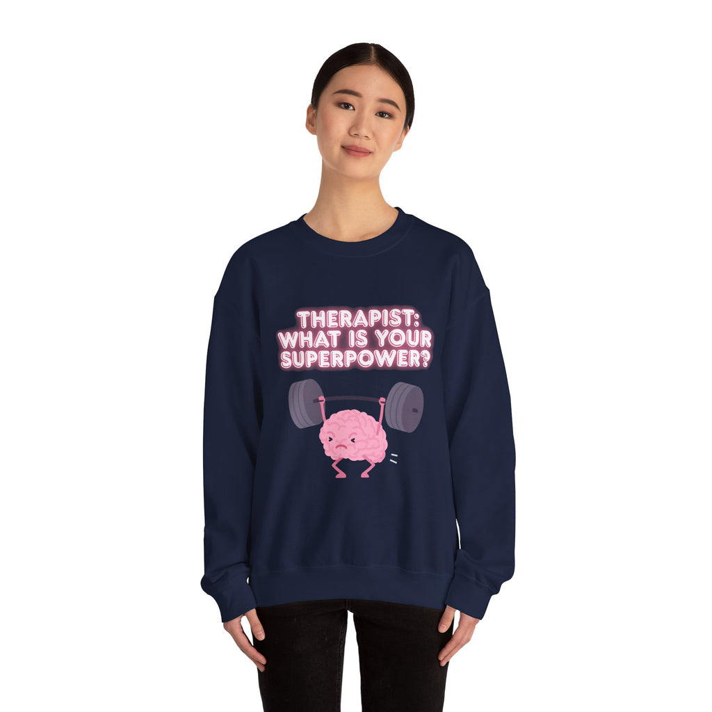 Therapist Superpower Sweatshirt — Cute Brain Lifting Weights Crewneck