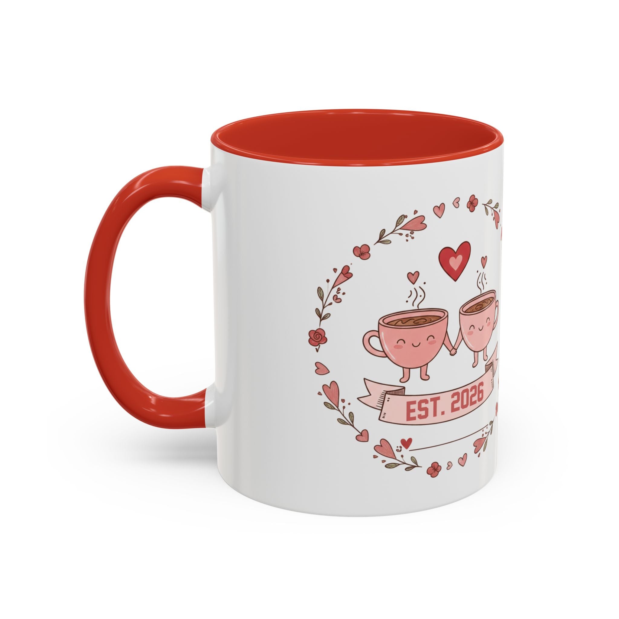 Couples Heart Design Accent Coffee Mug | Valentine Anniversary Birthday