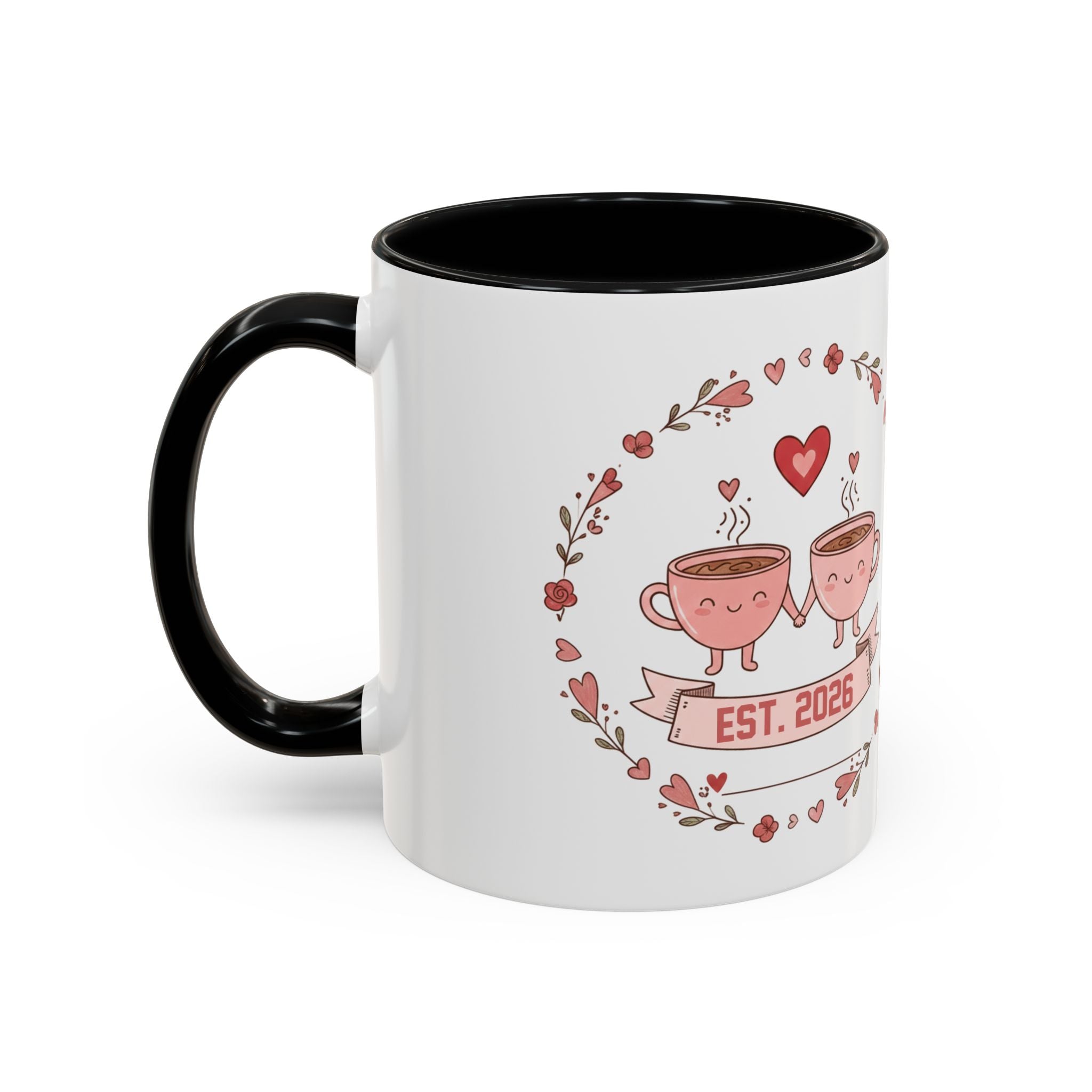 Couples Heart Design Accent Coffee Mug | Valentine Anniversary Birthday