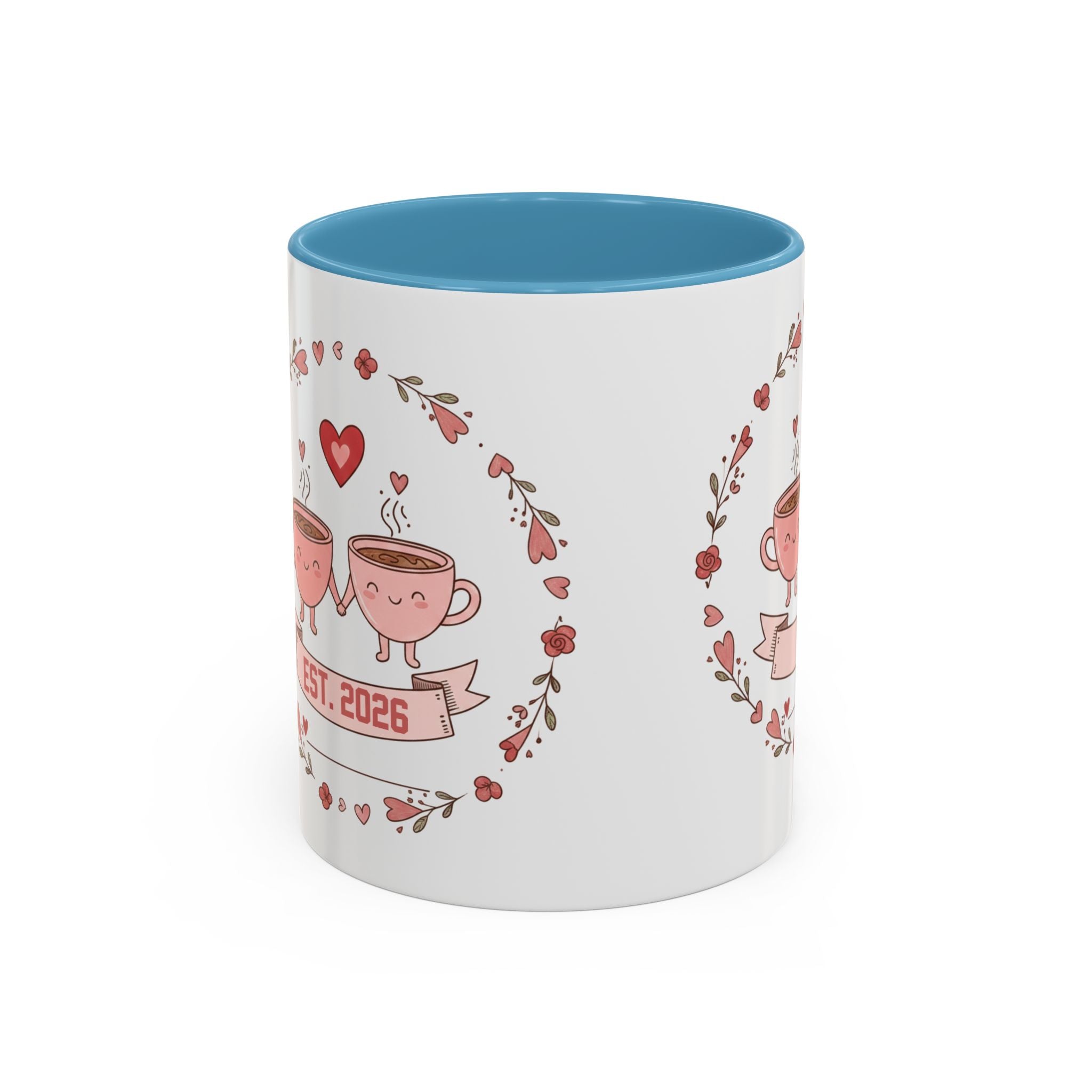 Couples Heart Design Accent Coffee Mug | Valentine Anniversary Birthday