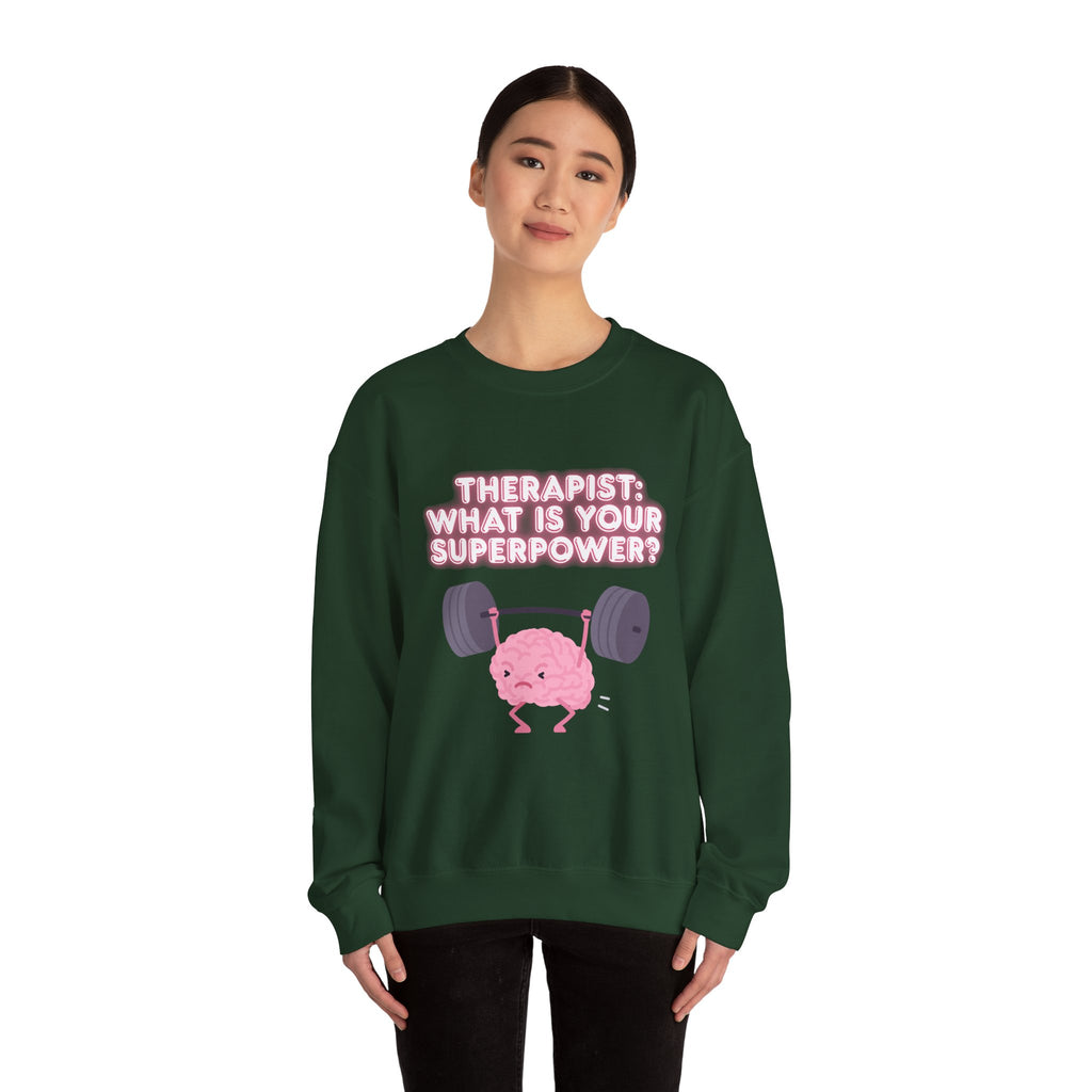 Therapist Superpower Sweatshirt — Cute Brain Lifting Weights Crewneck
