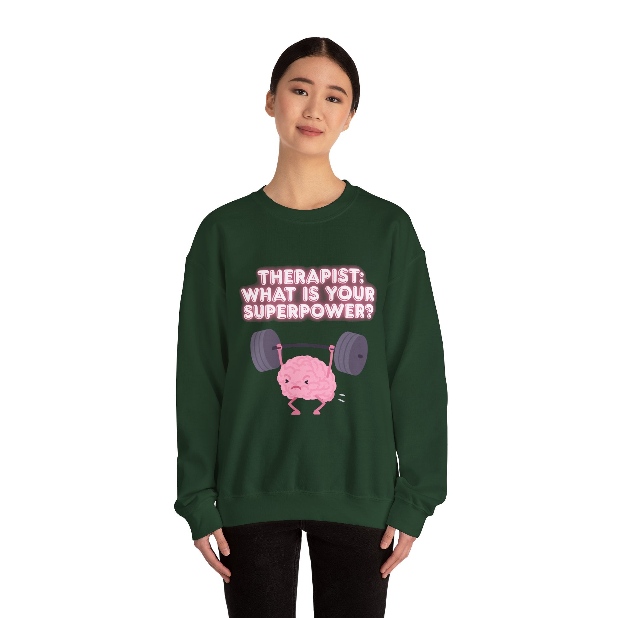 Therapist Superpower Sweatshirt — Cute Brain Lifting Weights Crewneck