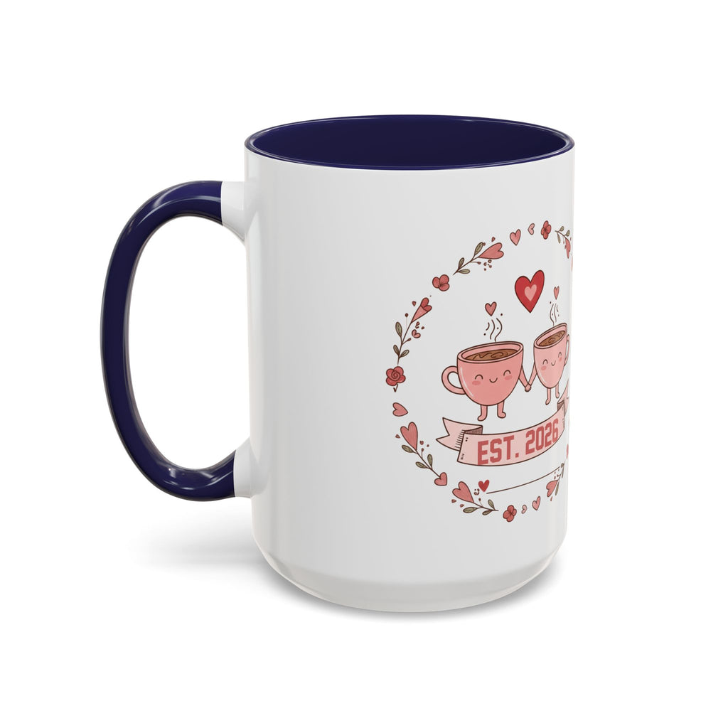 Couples Heart Design Accent Coffee Mug | Valentine Anniversary Birthday