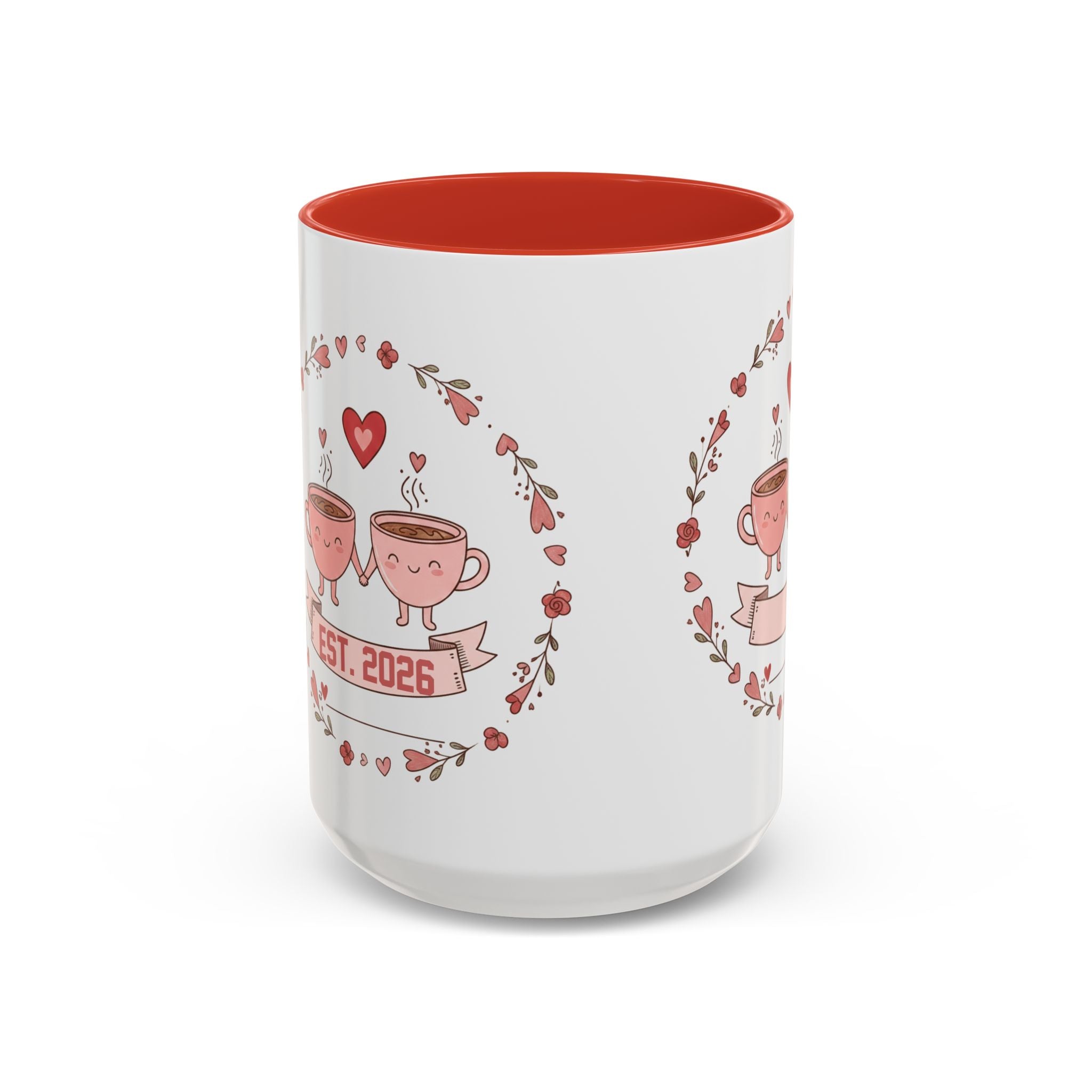 Couples Heart Design Accent Coffee Mug | Valentine Anniversary Birthday