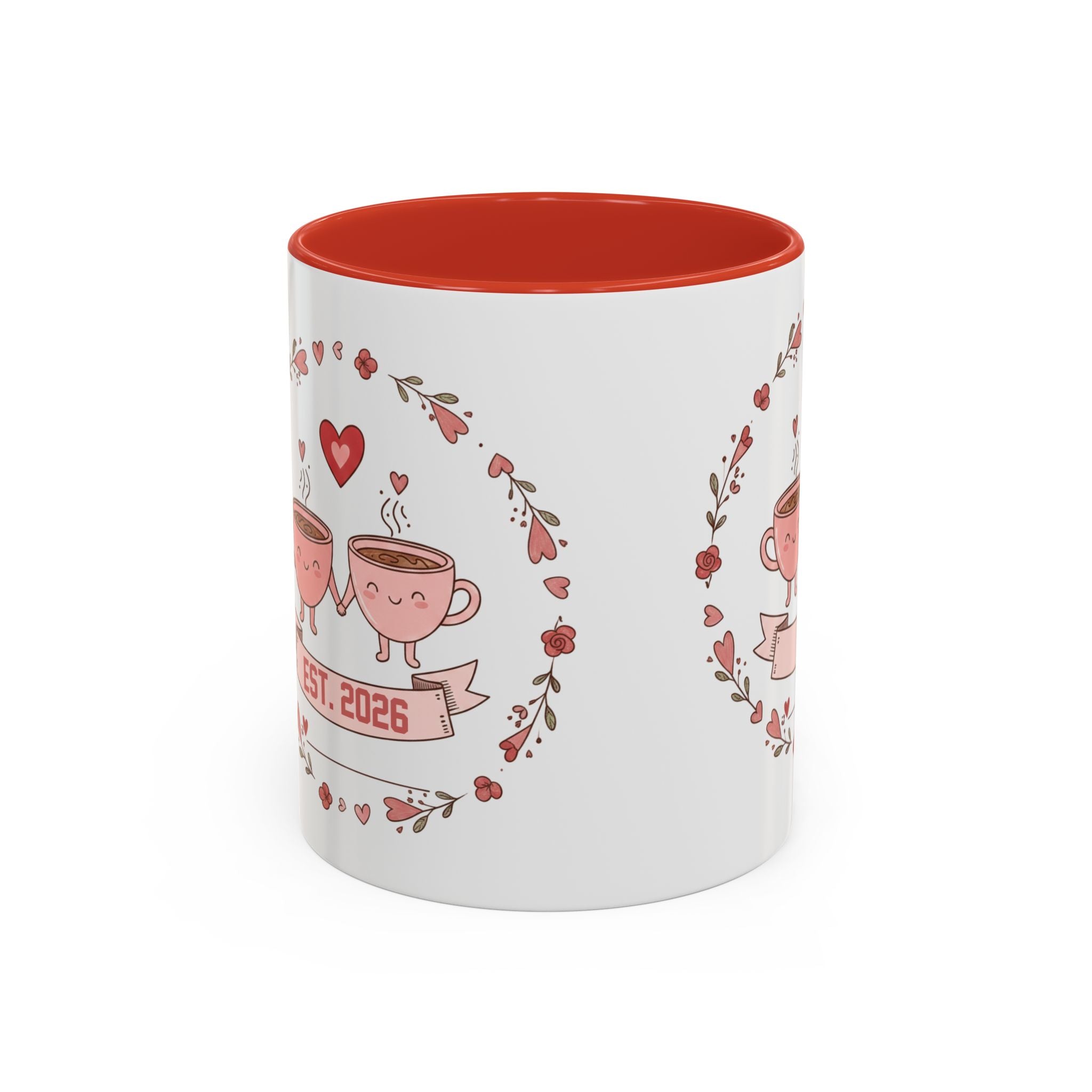 Couples Heart Design Accent Coffee Mug | Valentine Anniversary Birthday