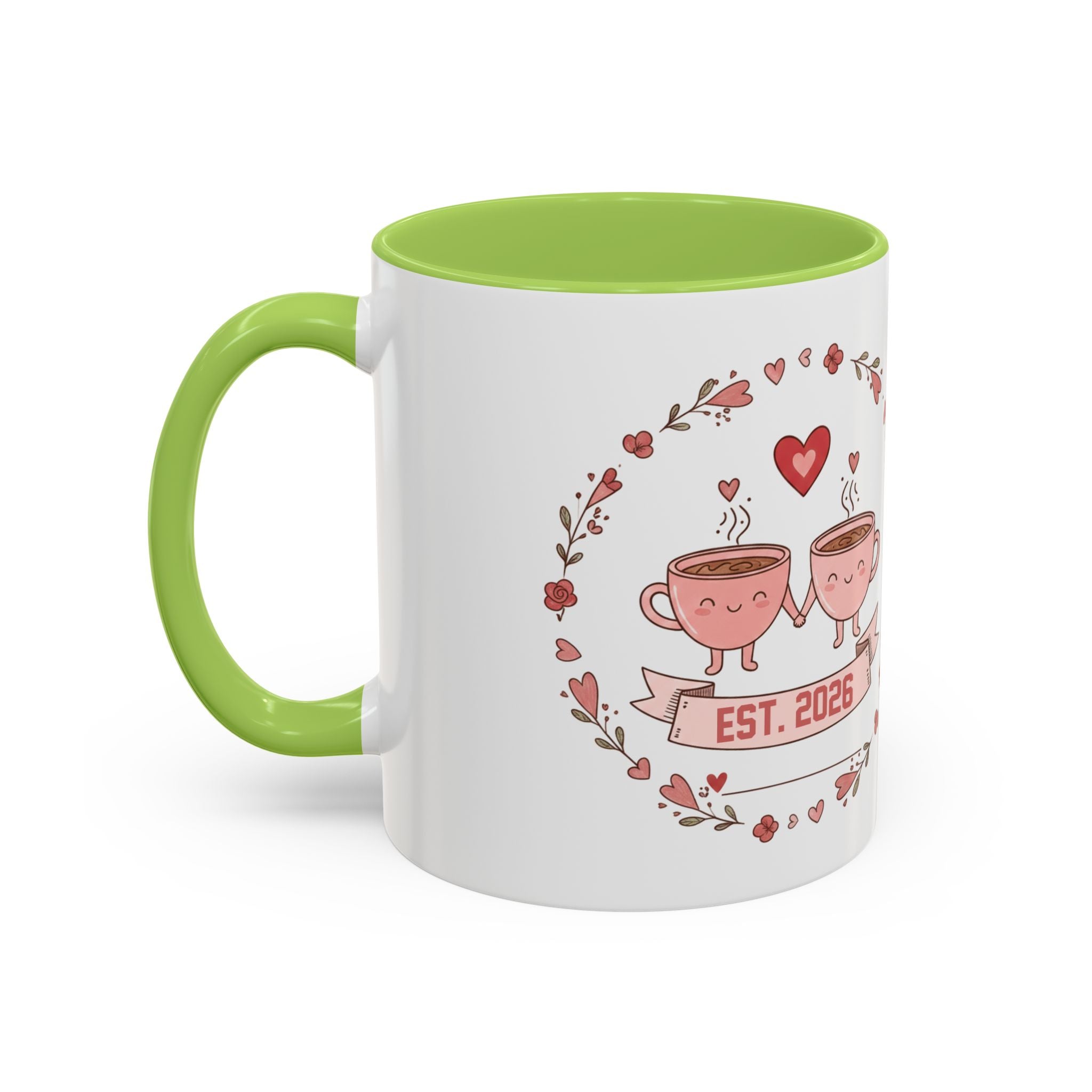 Couples Heart Design Accent Coffee Mug | Valentine Anniversary Birthday