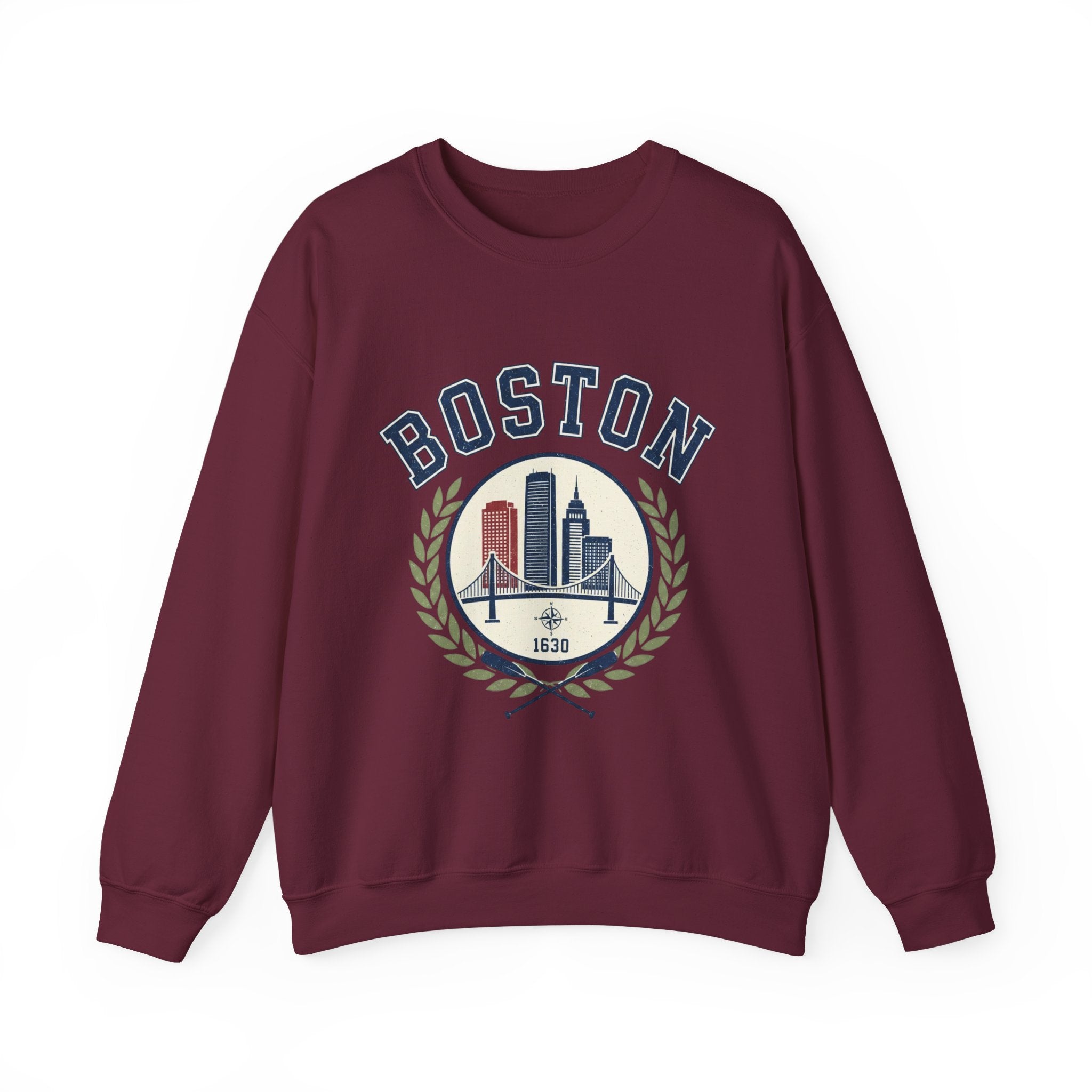 Boston Skyline Crest Sweatshirt | Cityscape Bridge Laurel 1630