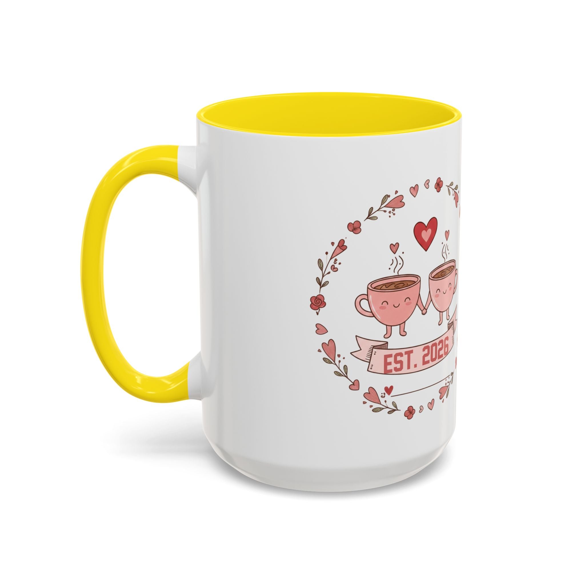 Couples Heart Design Accent Coffee Mug | Valentine Anniversary Birthday