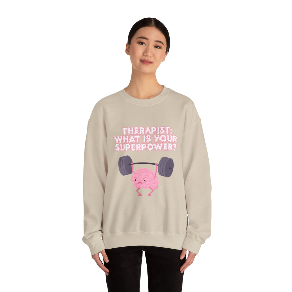 Therapist Superpower Sweatshirt — Cute Brain Lifting Weights Crewneck