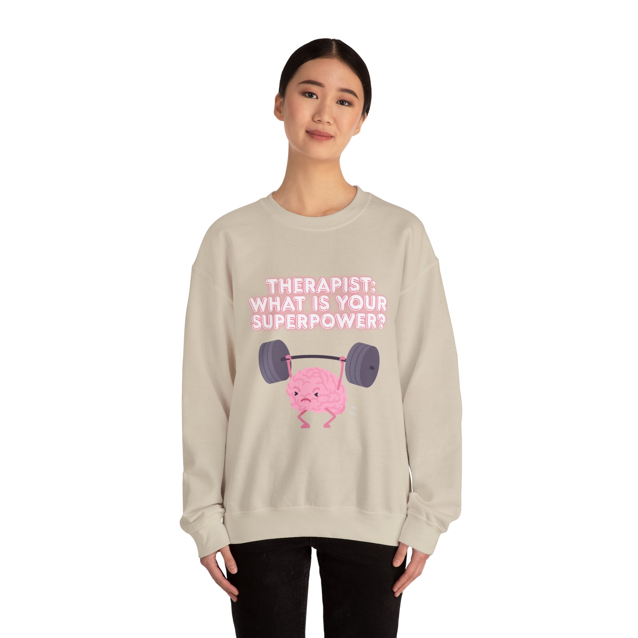 Therapist Superpower Sweatshirt — Cute Brain Lifting Weights Crewneck
