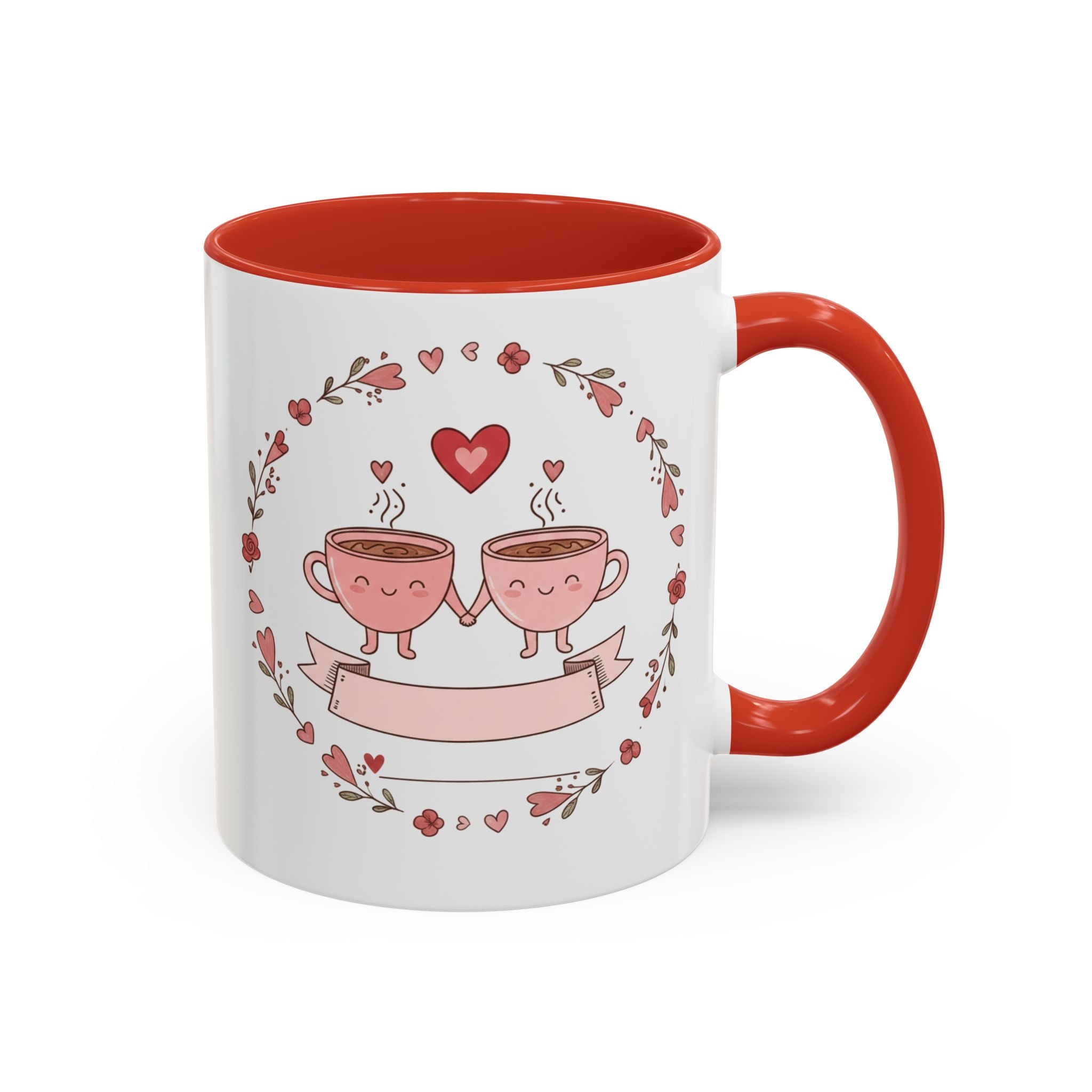 Couples Heart Design Accent Coffee Mug | Valentine Anniversary Birthday