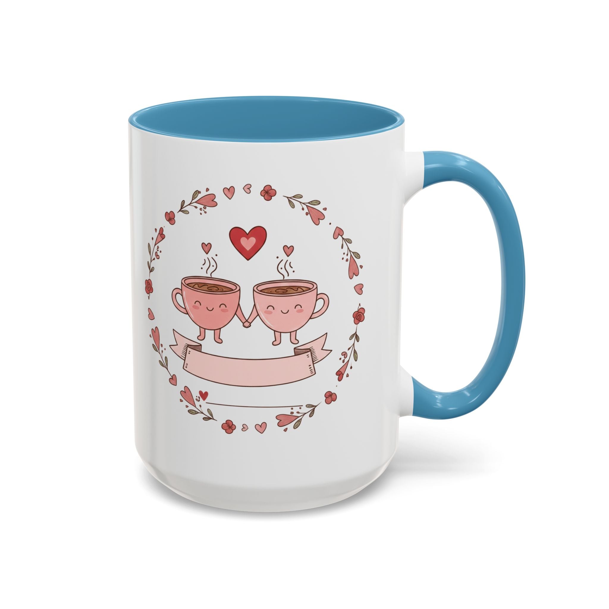 Couples Heart Design Accent Coffee Mug | Valentine Anniversary Birthday
