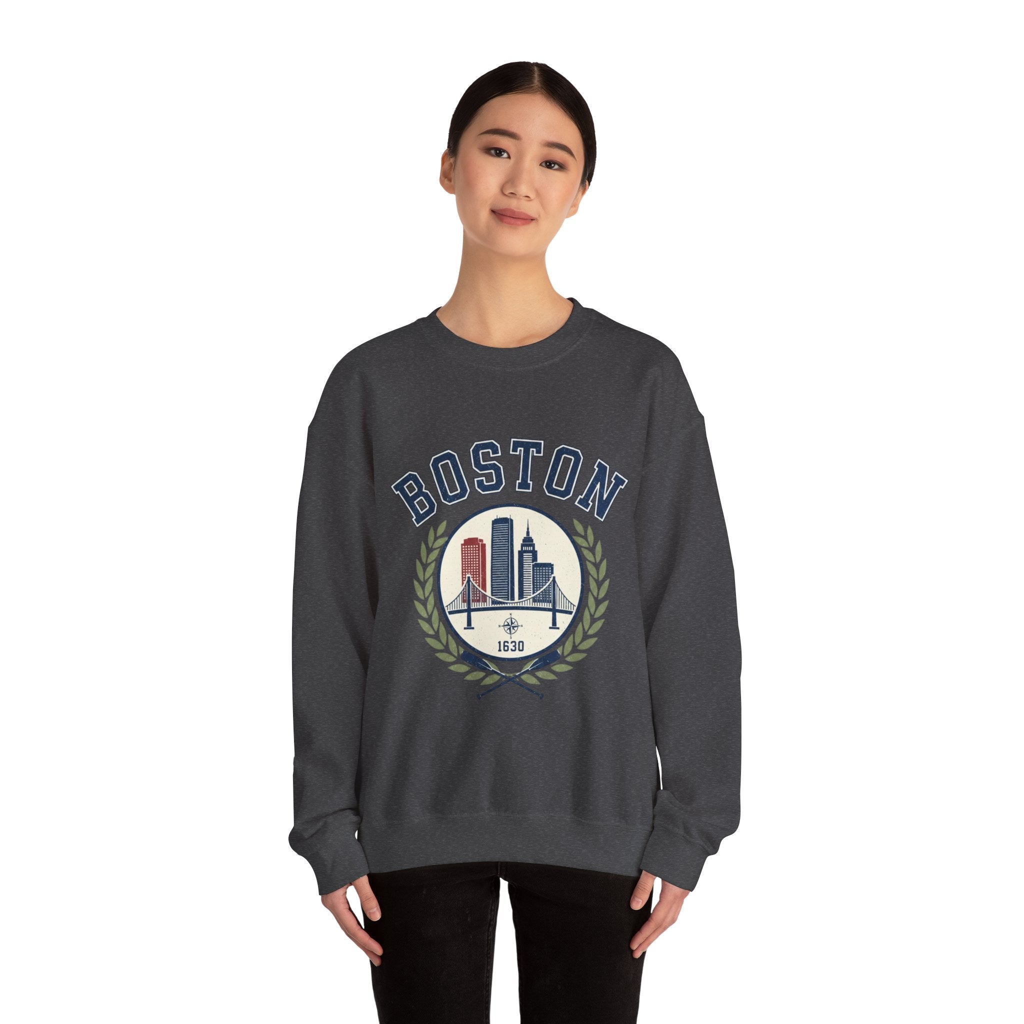 Boston Skyline Crest Sweatshirt | Cityscape Bridge Laurel 1630
