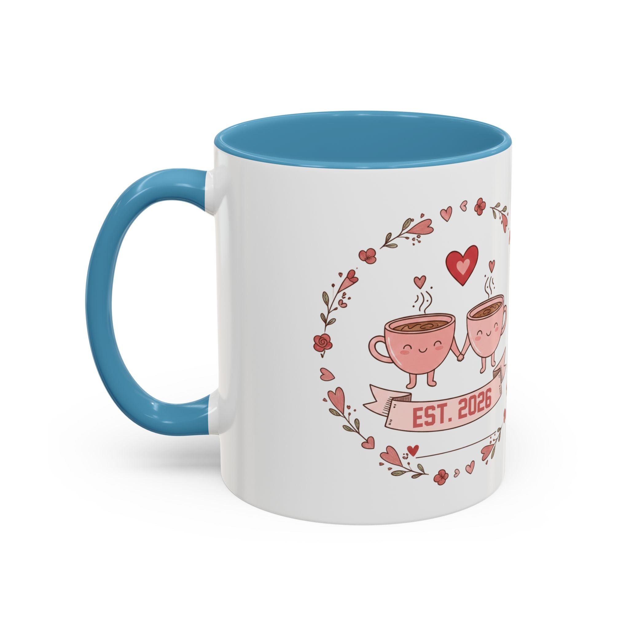 Couples Heart Design Accent Coffee Mug | Valentine Anniversary Birthday