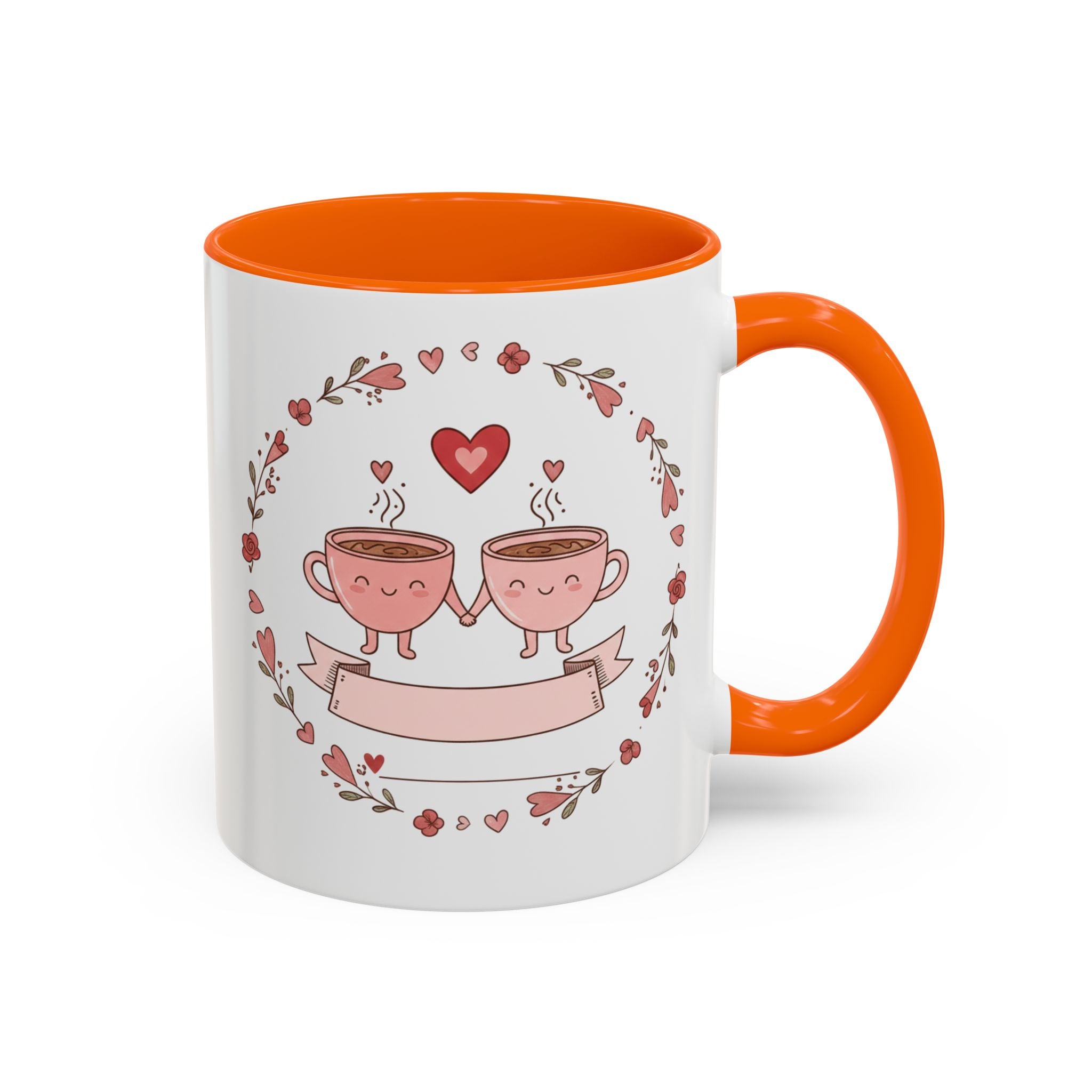 Couples Heart Design Accent Coffee Mug | Valentine Anniversary Birthday