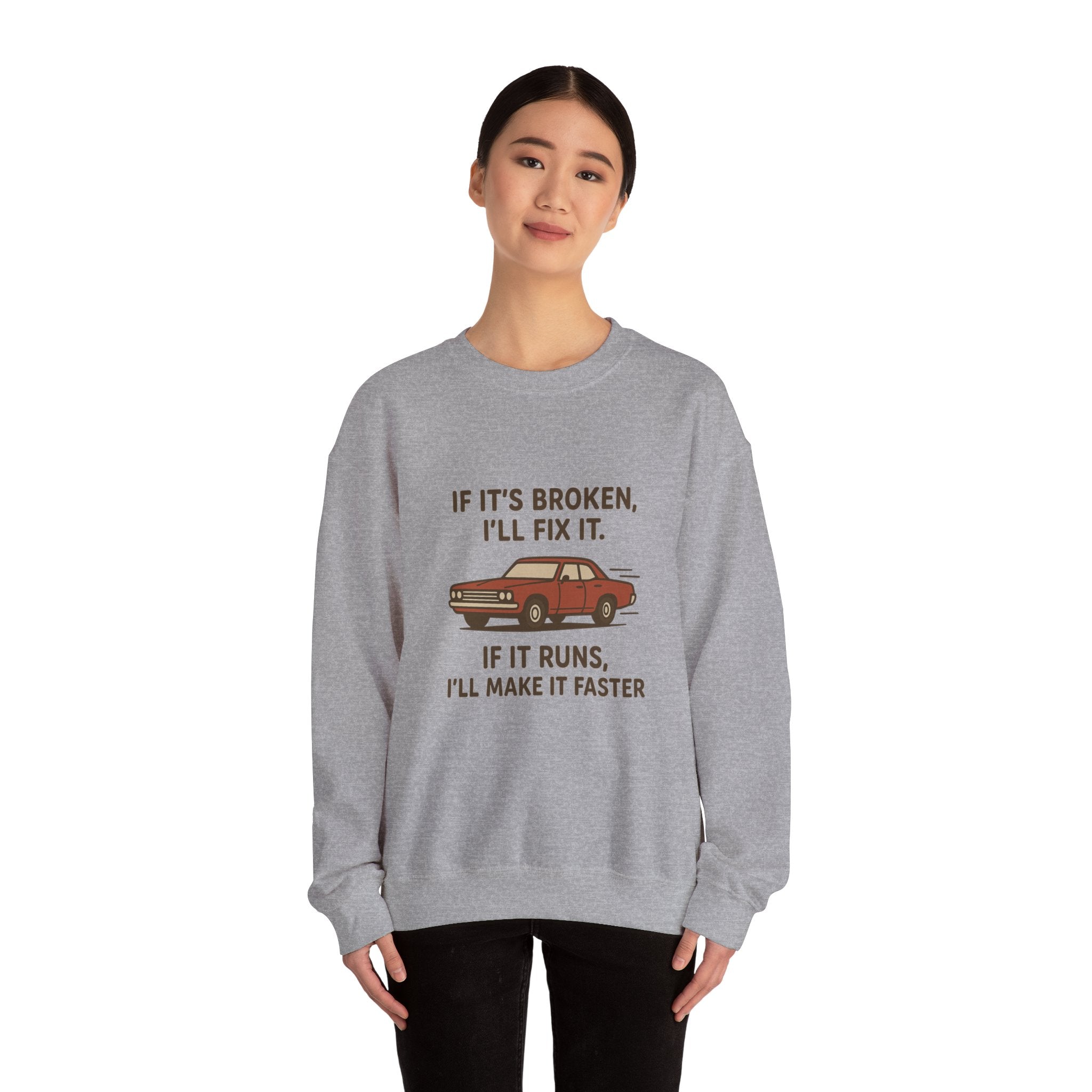If It's Broken I'll Fix It Car Illustration Sweatshirt | Mechanic Humor