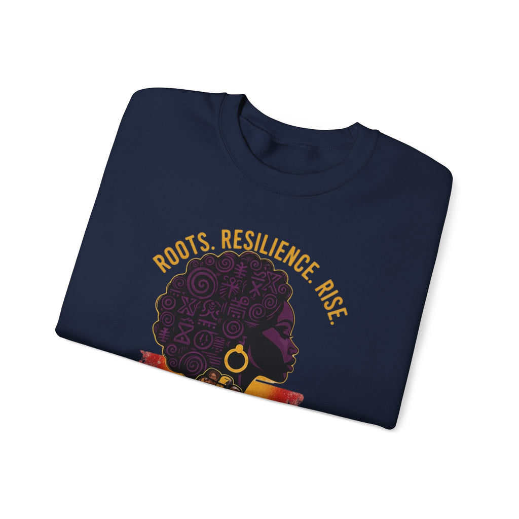 Roots Resilience Rise Sweatshirt | Black History Afro Woman Design