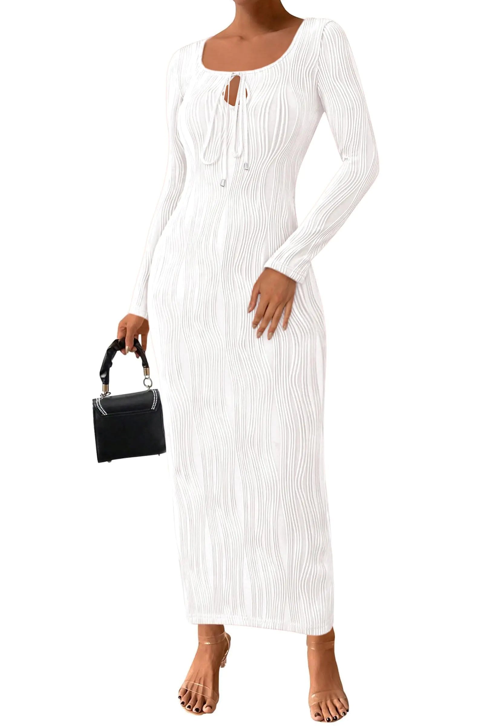 CHICSLATE Fall Long Sleeve Bodycon Party Dress (White-XL)