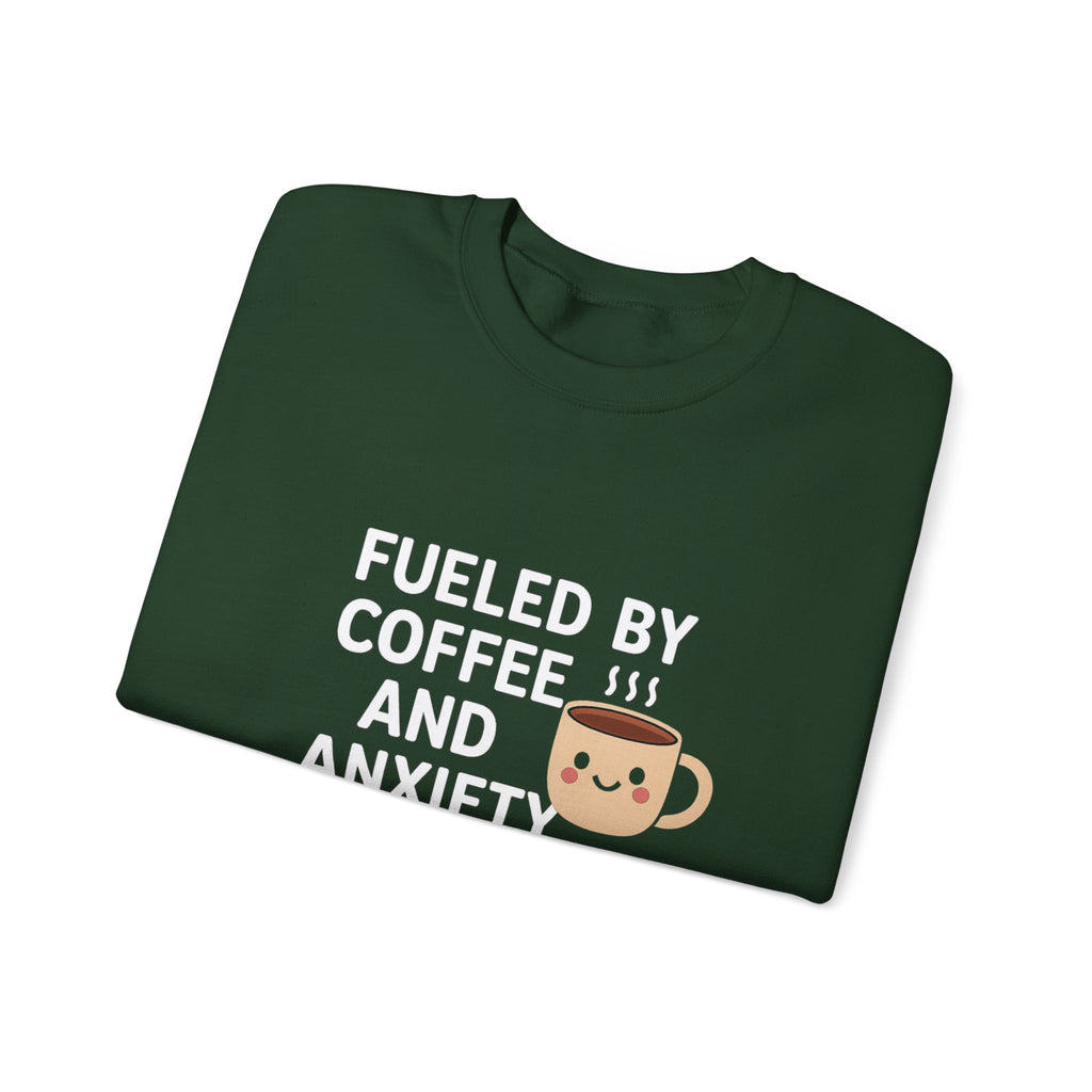 Fueled by Coffee and Anxiety Sweatshirt | Coffee Mug Graphic Crewneck