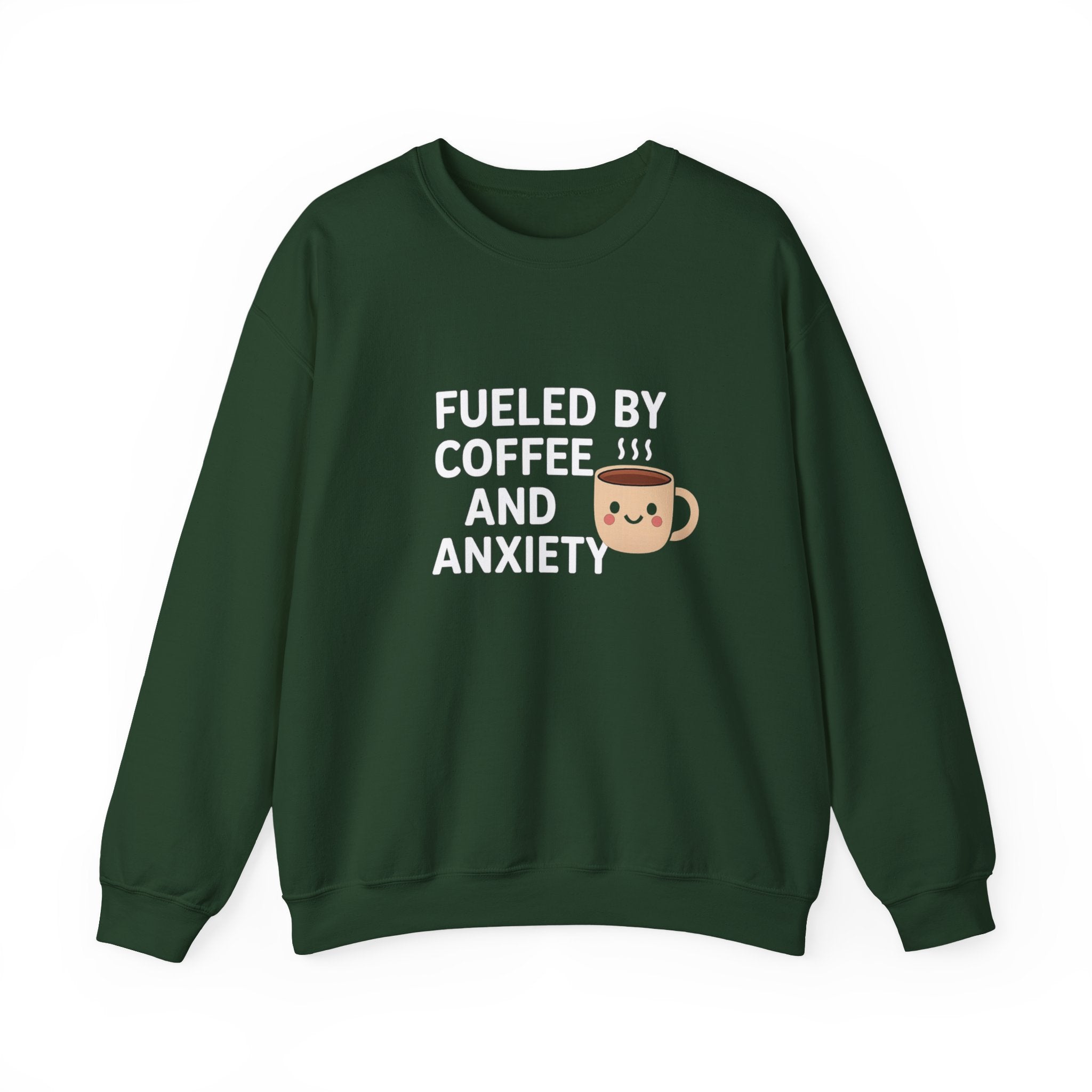 Fueled by Coffee and Anxiety Sweatshirt | Coffee Mug Graphic Crewneck