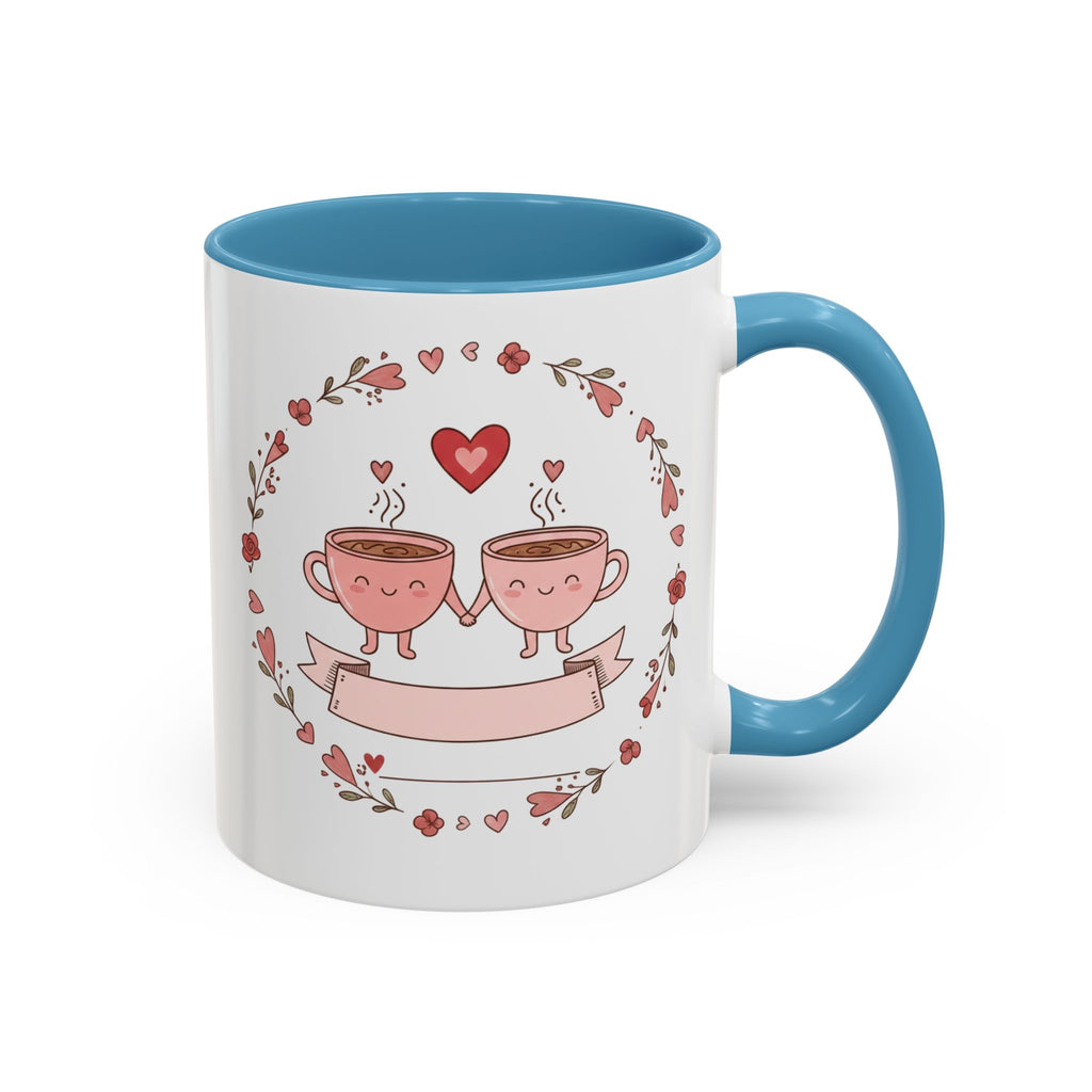 Couples Heart Design Accent Coffee Mug | Valentine Anniversary Birthday