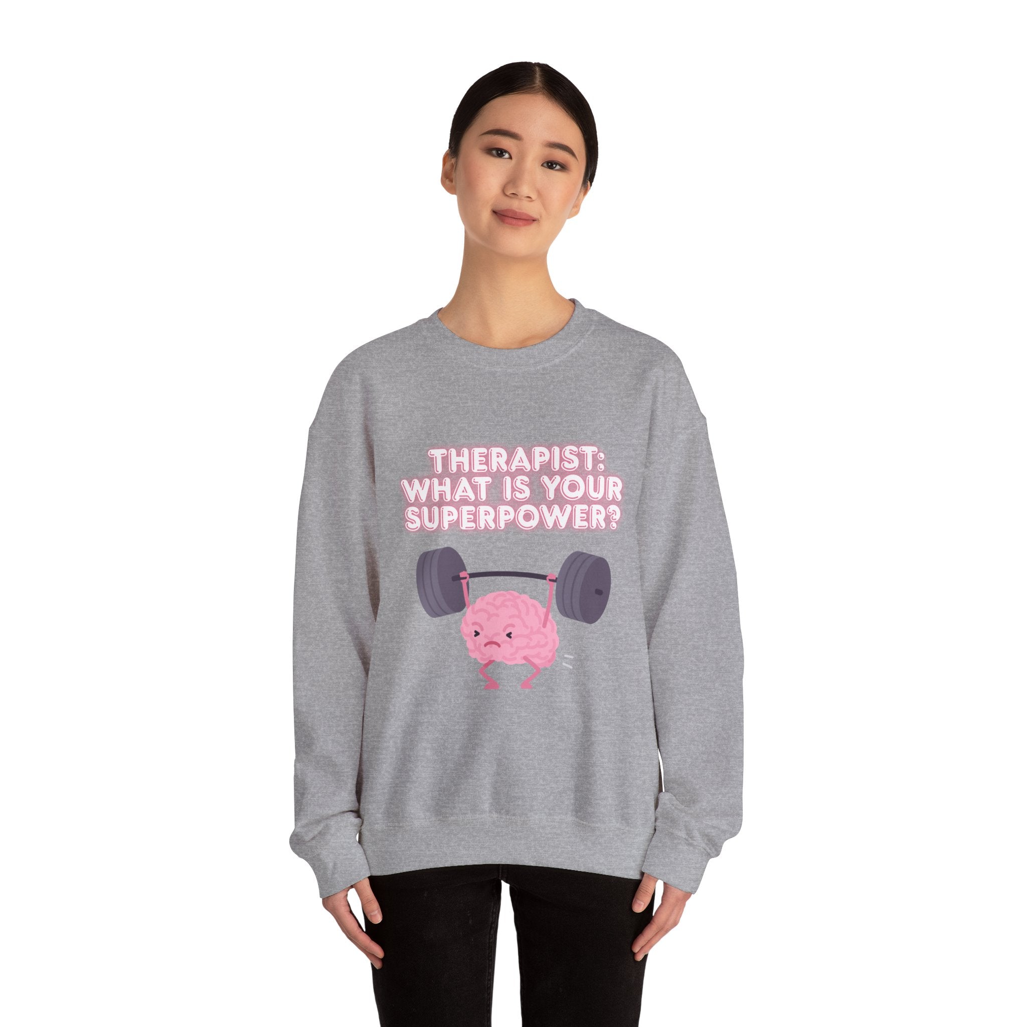 Therapist Superpower Sweatshirt — Cute Brain Lifting Weights Crewneck