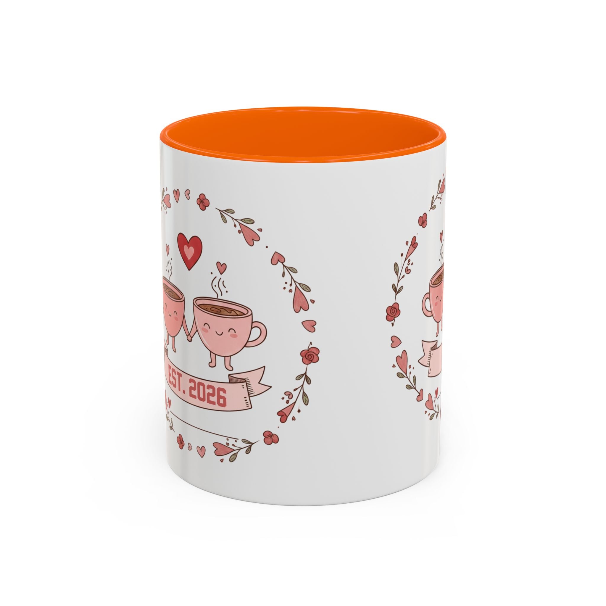 Couples Heart Design Accent Coffee Mug | Valentine Anniversary Birthday