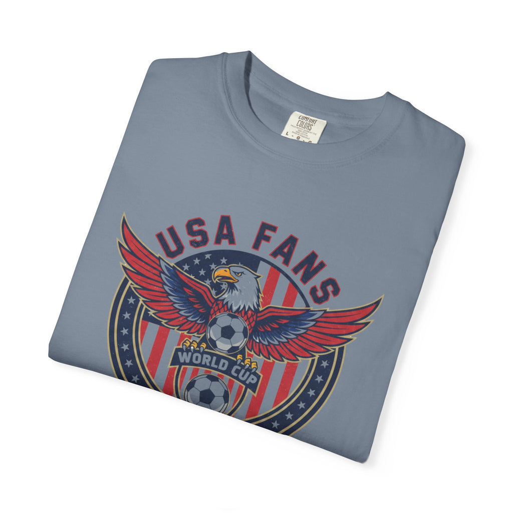 USA Fans World Cup Soccer T-Shirt — Patriotic Eagle Flag Design