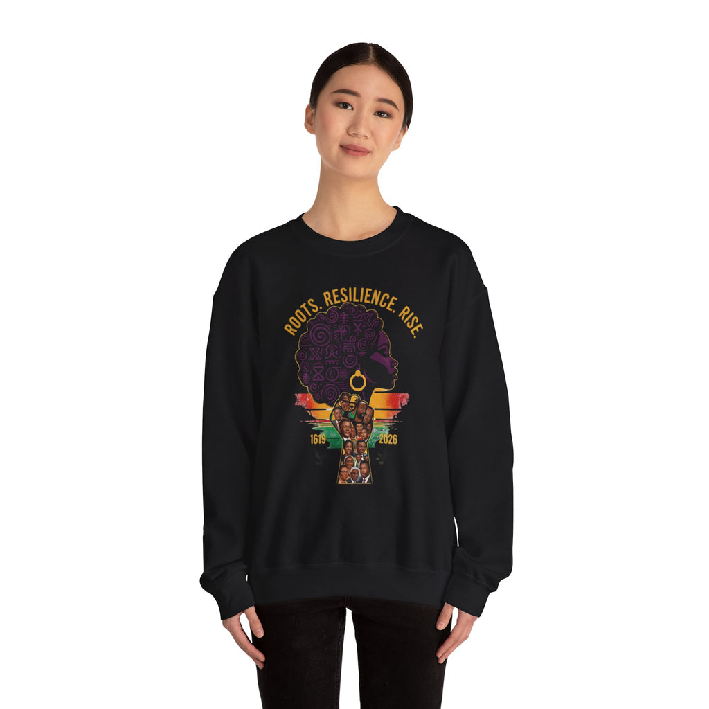 Roots Resilience Rise Sweatshirt | Black History Afro Woman Design