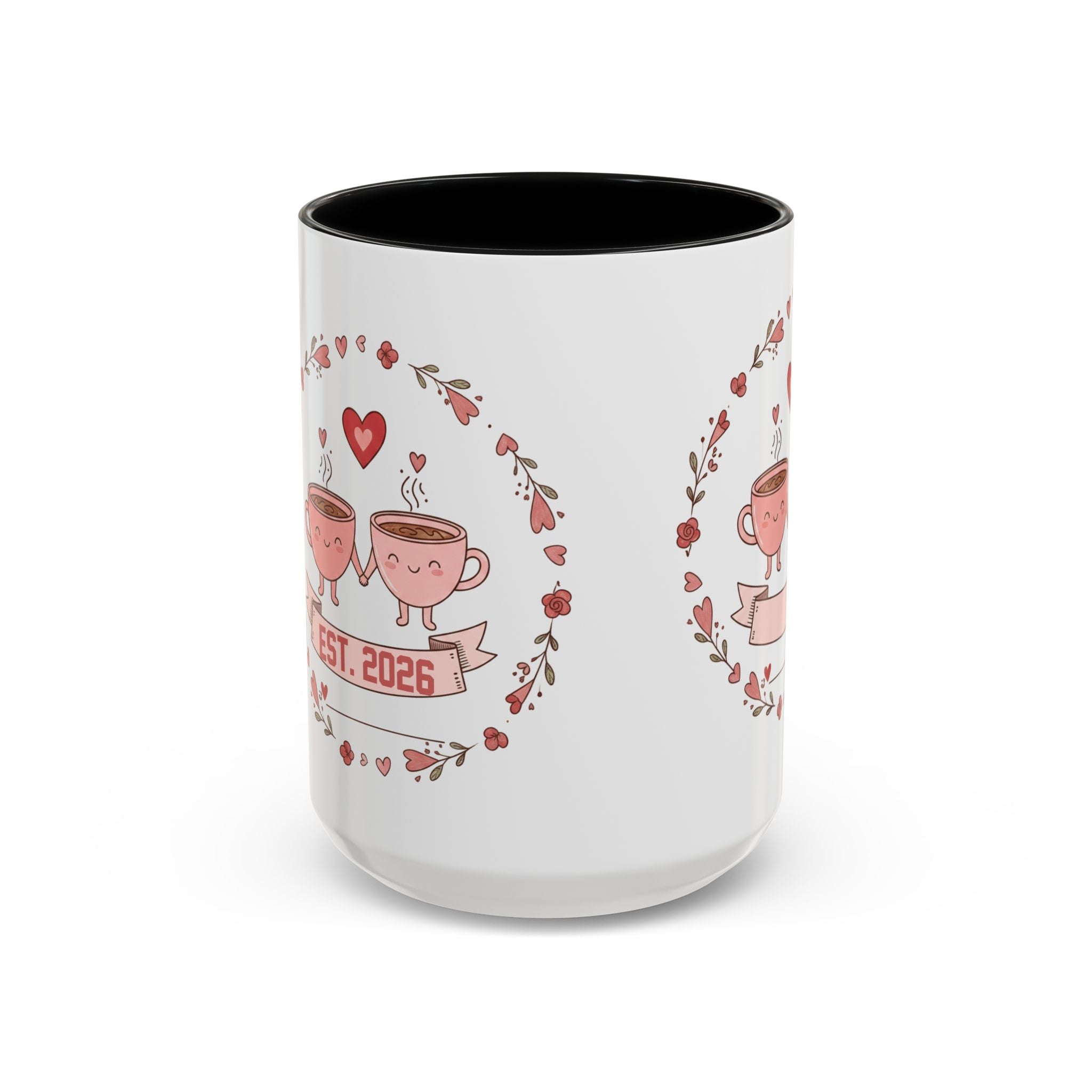 Couples Heart Design Accent Coffee Mug | Valentine Anniversary Birthday