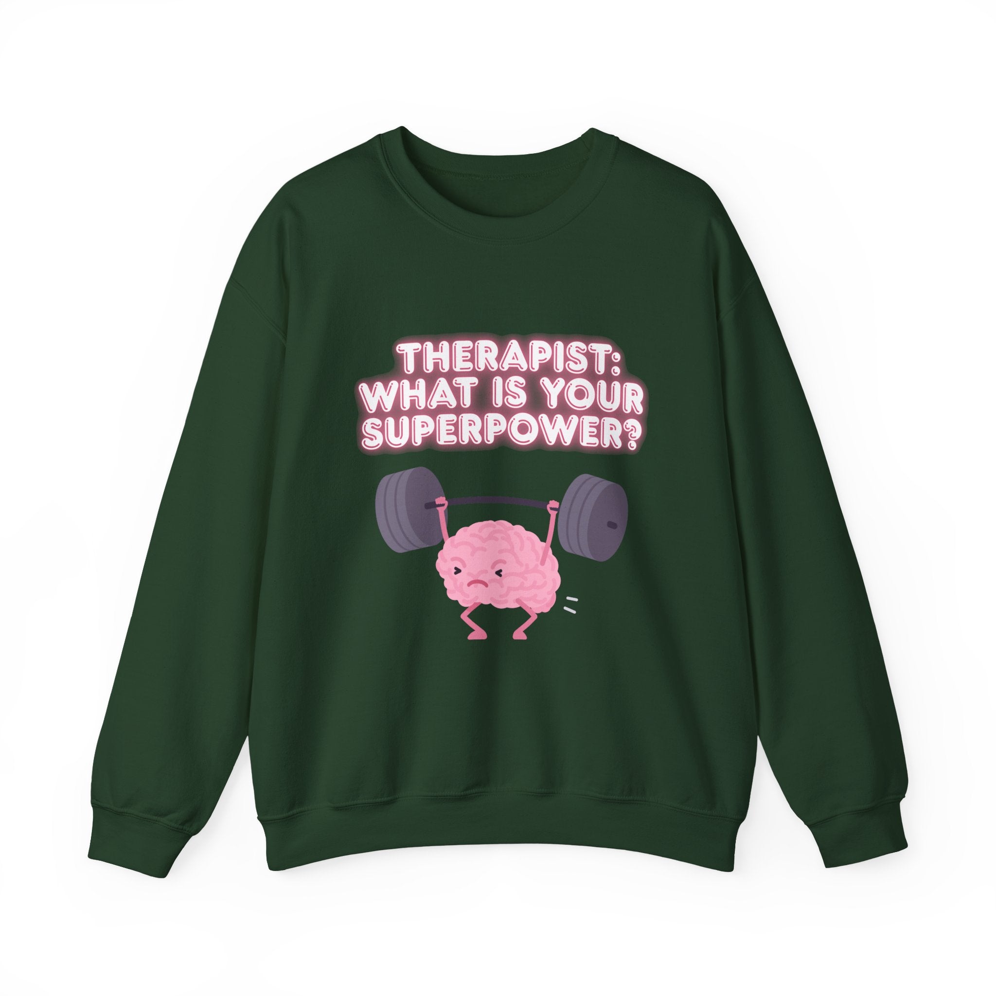 Therapist Superpower Sweatshirt — Cute Brain Lifting Weights Crewneck