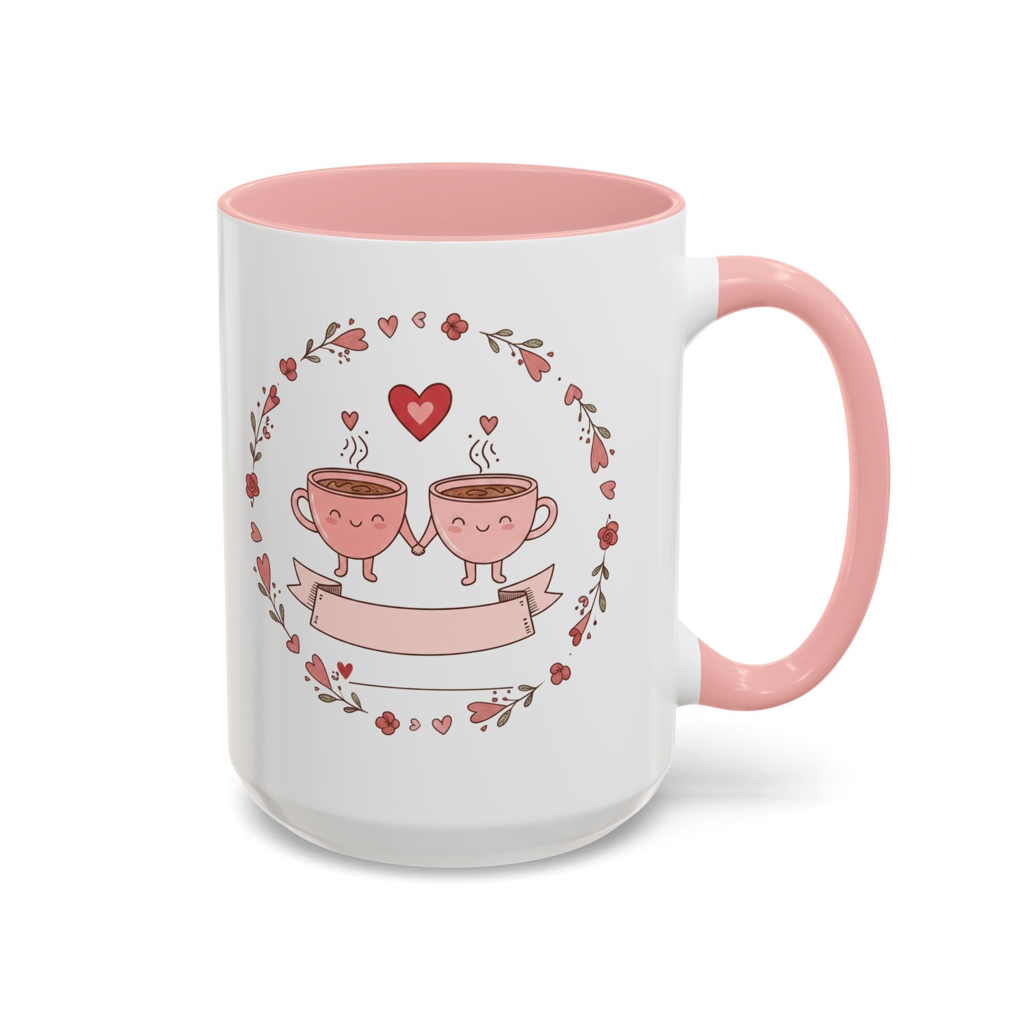 Couples Heart Design Accent Coffee Mug | Valentine Anniversary Birthday