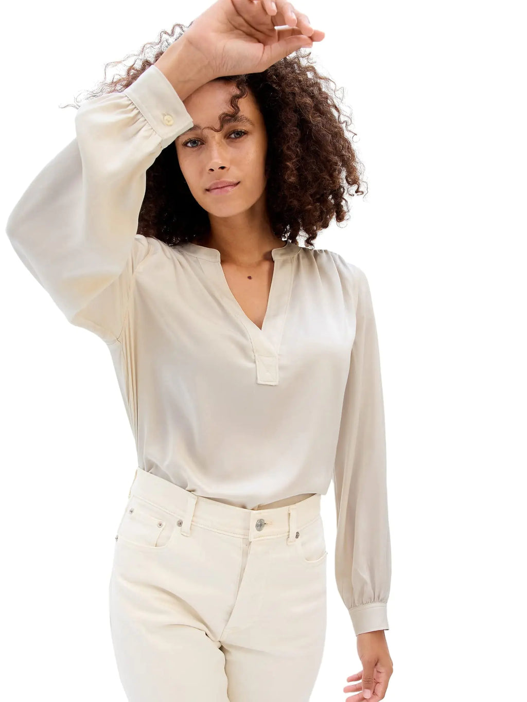 GAP Womens Long Sleeve Vneck Top Birch XXL