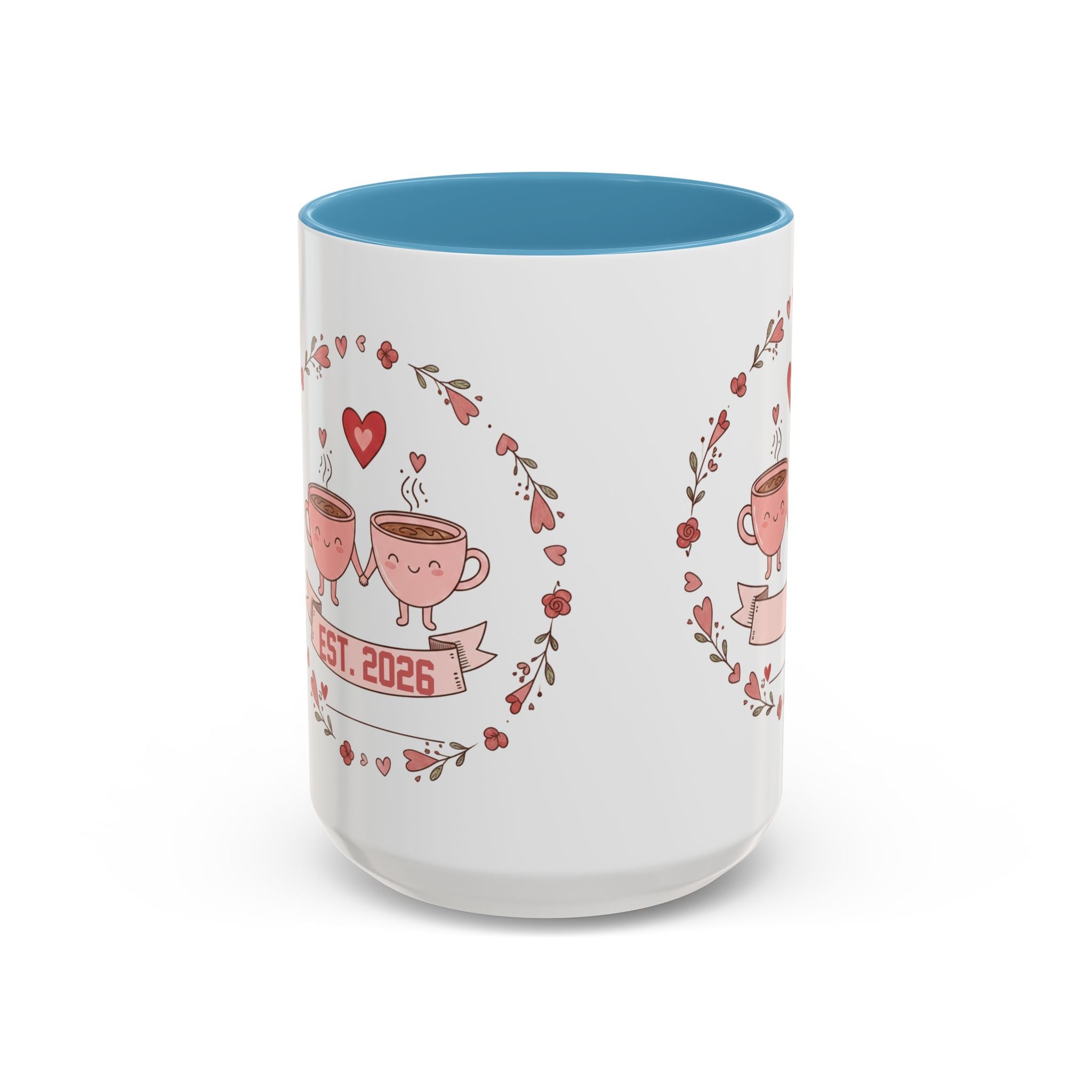 Couples Heart Design Accent Coffee Mug | Valentine Anniversary Birthday