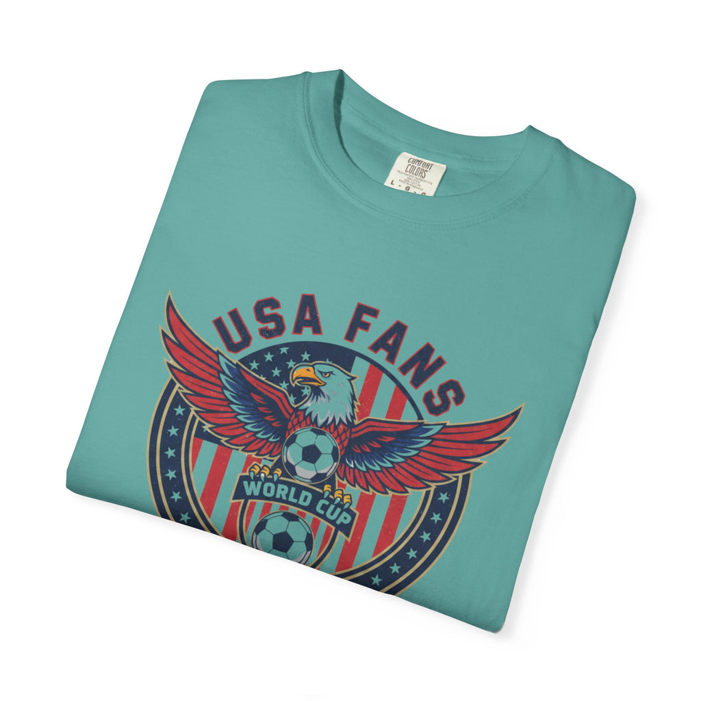 USA Fans World Cup Soccer T-Shirt — Patriotic Eagle Flag Design