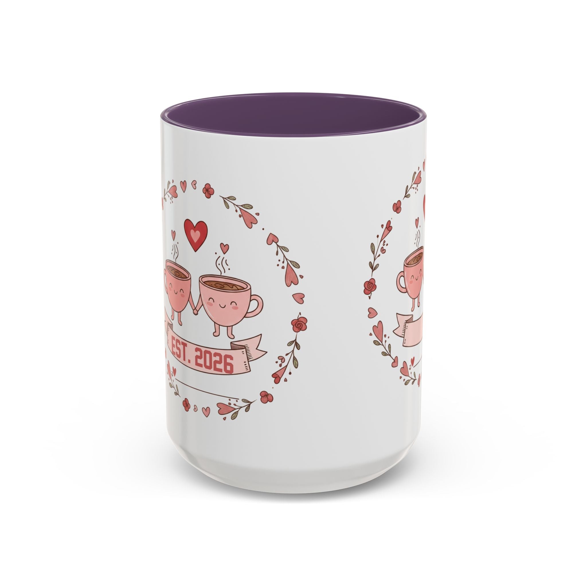 Couples Heart Design Accent Coffee Mug | Valentine Anniversary Birthday