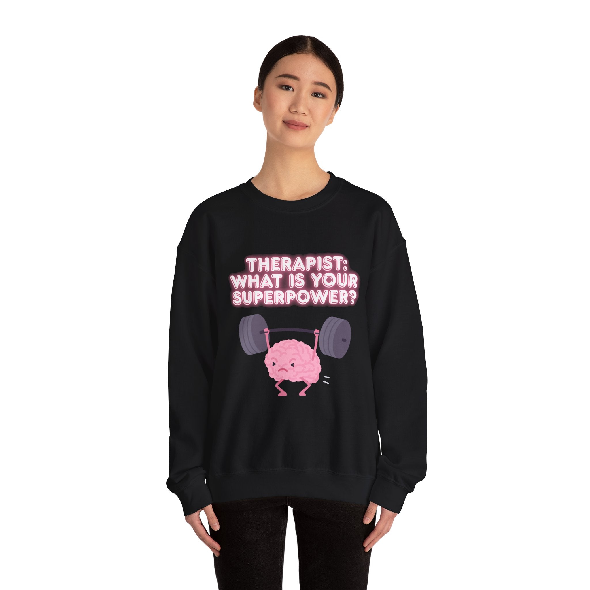Therapist Superpower Sweatshirt — Cute Brain Lifting Weights Crewneck