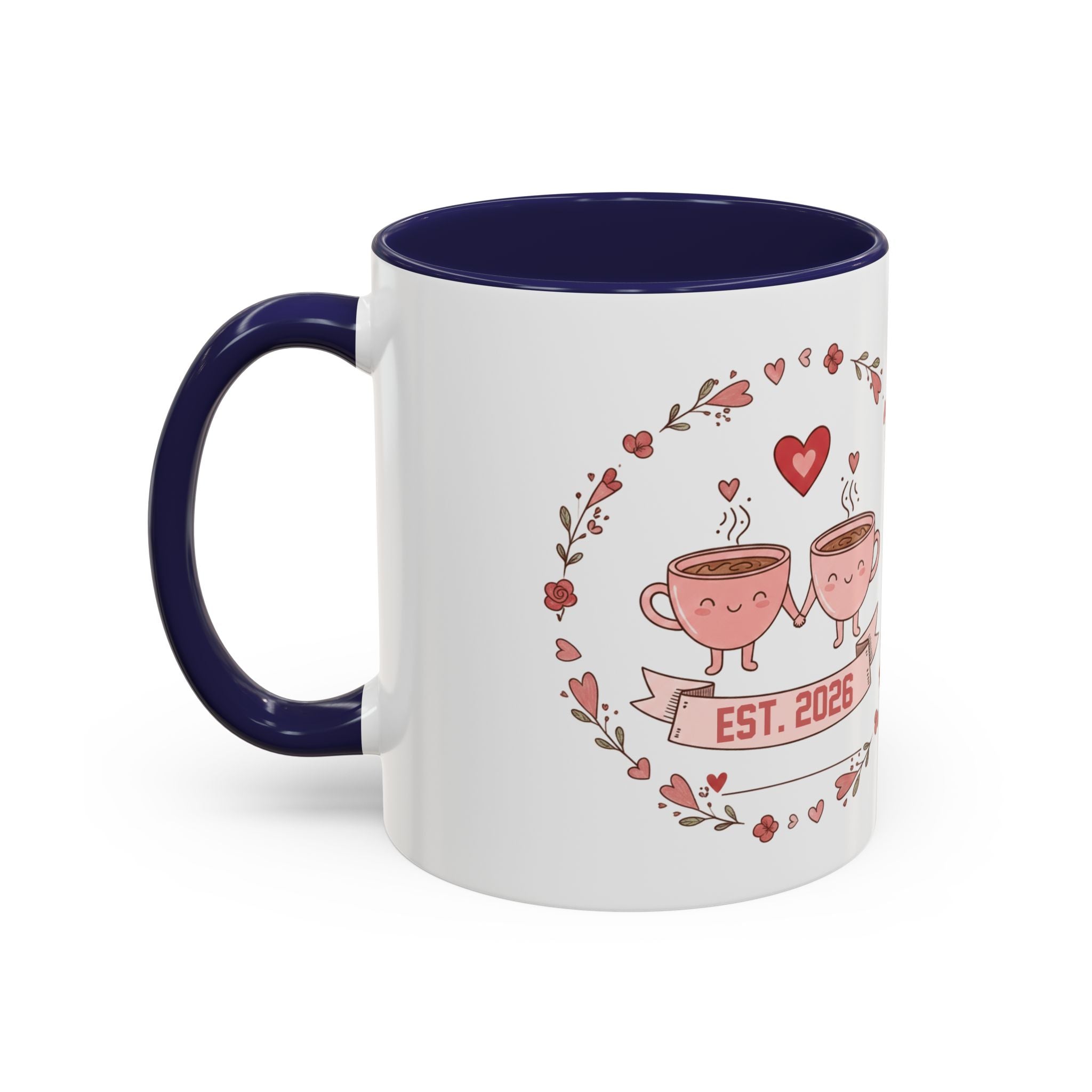 Couples Heart Design Accent Coffee Mug | Valentine Anniversary Birthday