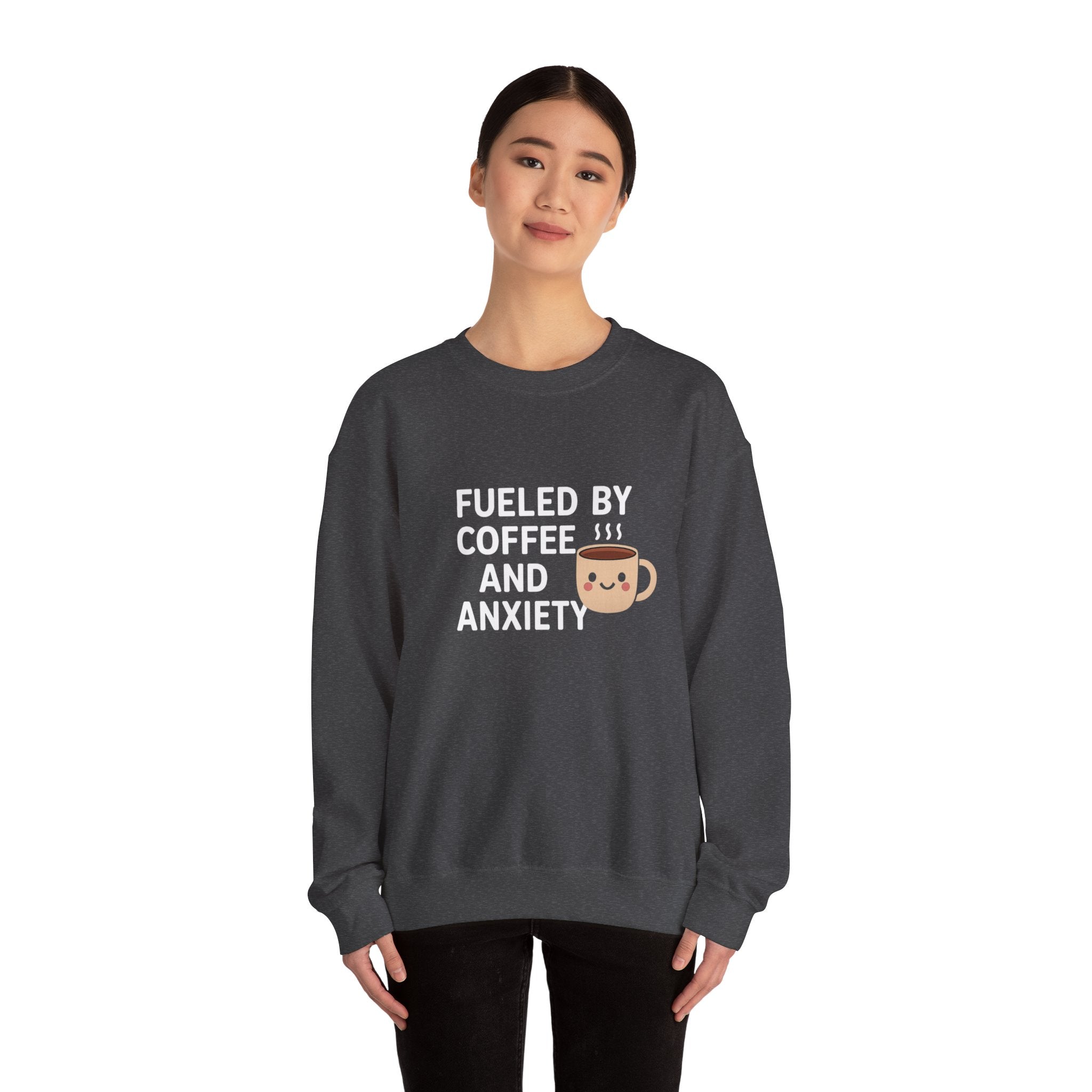 Fueled by Coffee and Anxiety Sweatshirt | Coffee Mug Graphic Crewneck