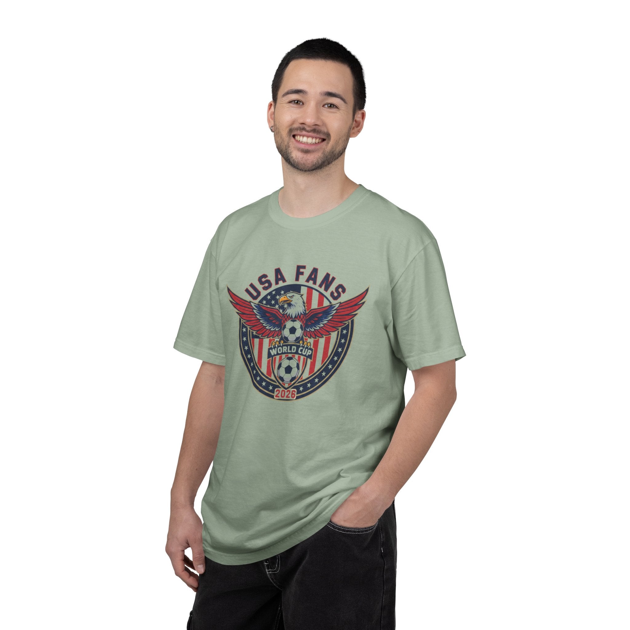 USA Fans World Cup Soccer T-Shirt — Patriotic Eagle Flag Design