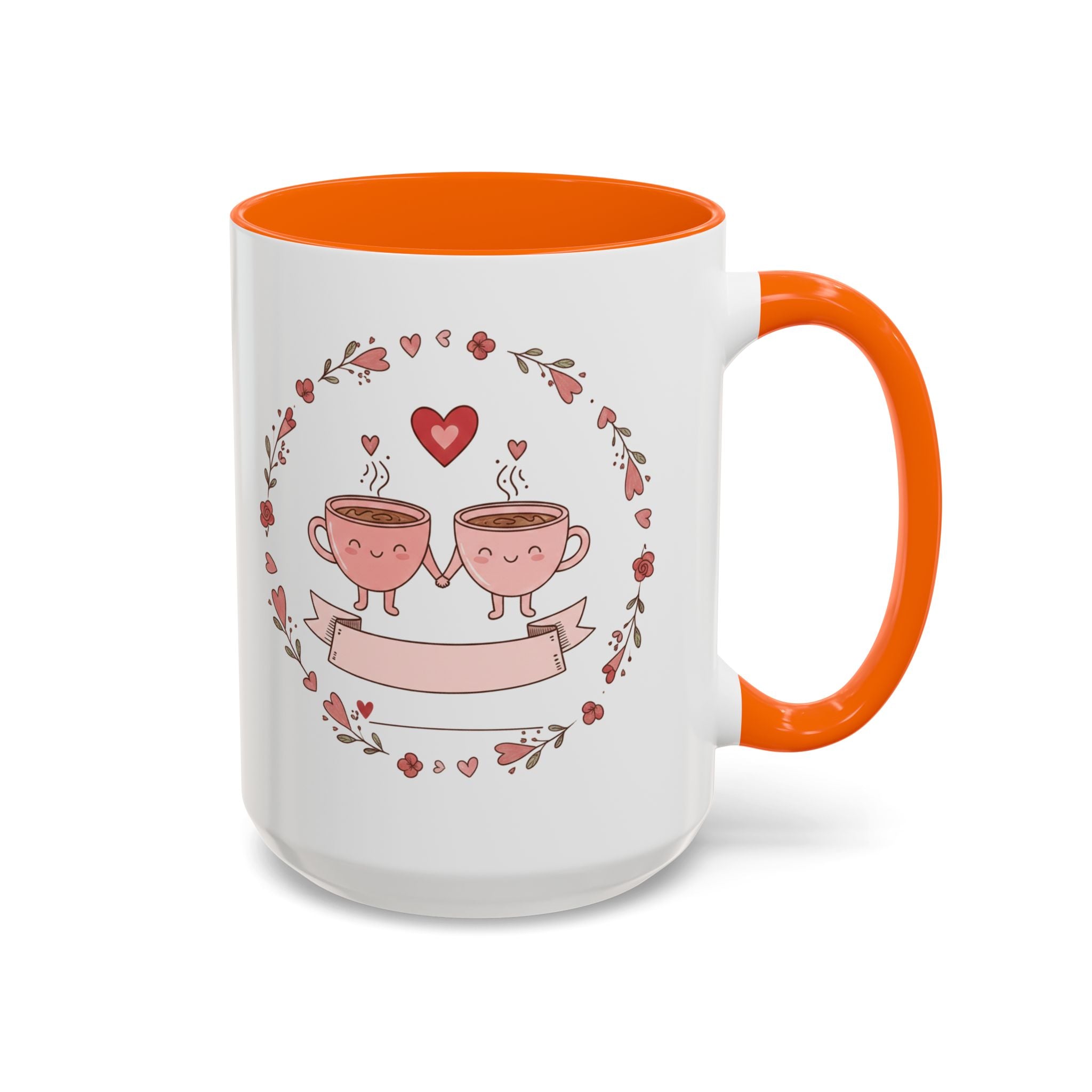 Couples Heart Design Accent Coffee Mug | Valentine Anniversary Birthday