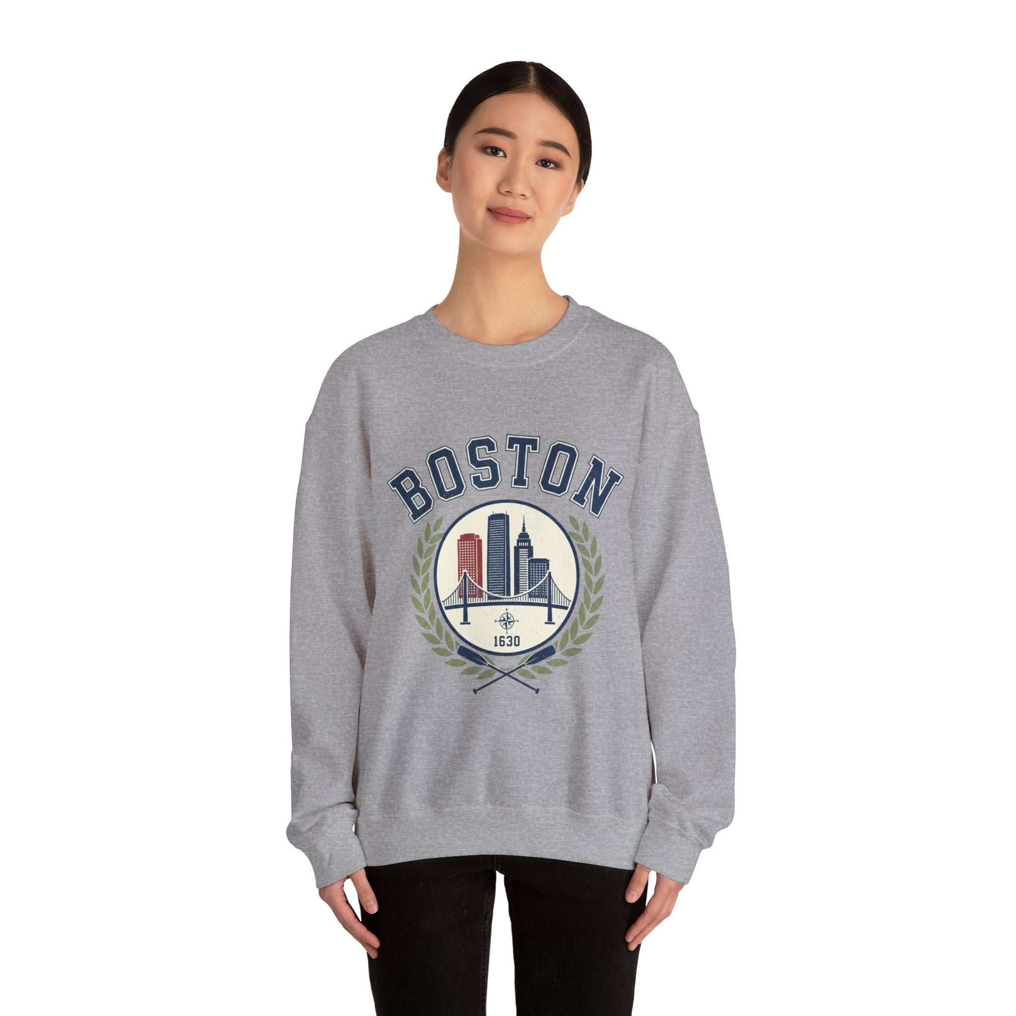 Boston Skyline Crest Sweatshirt | Cityscape Bridge Laurel 1630