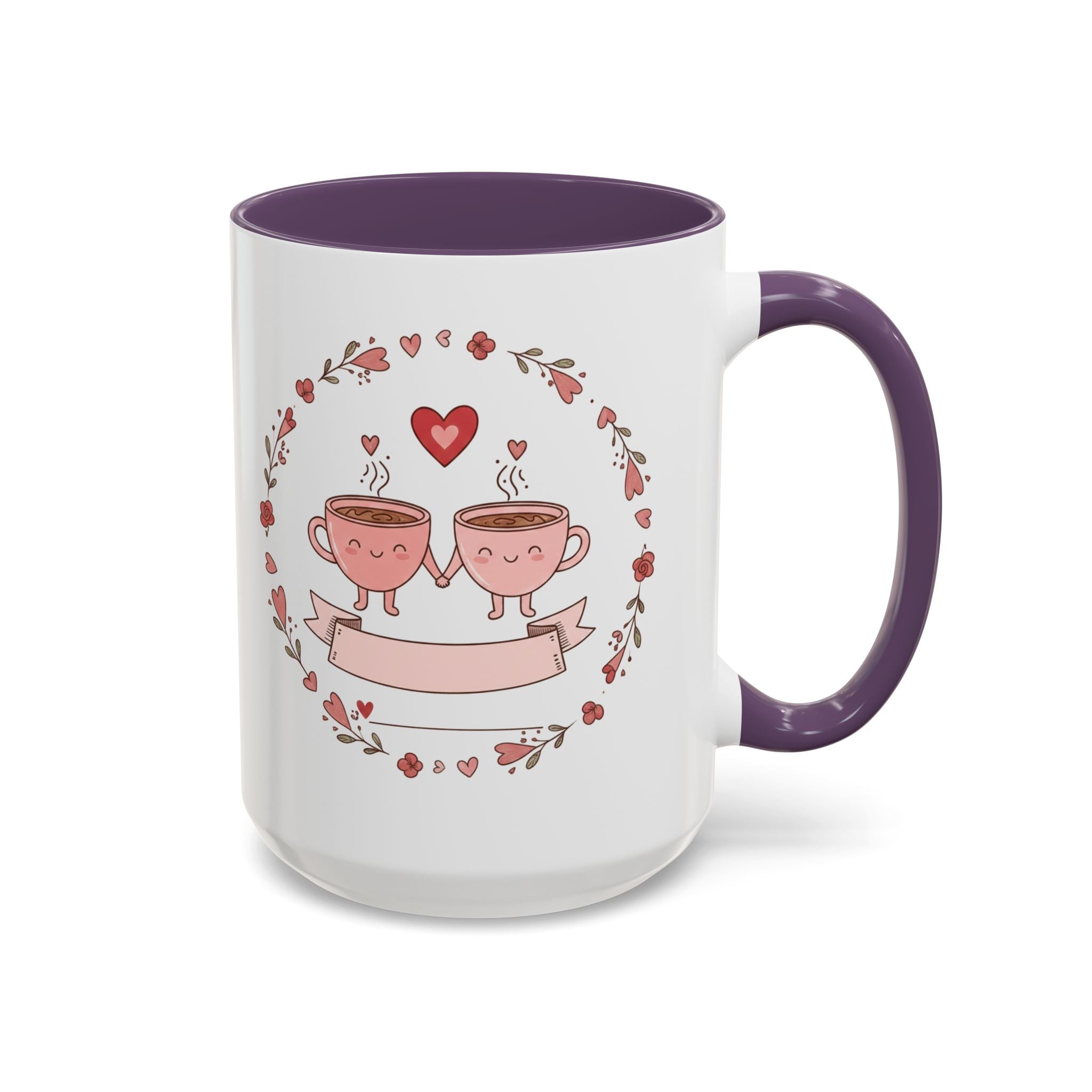 Couples Heart Design Accent Coffee Mug | Valentine Anniversary Birthday