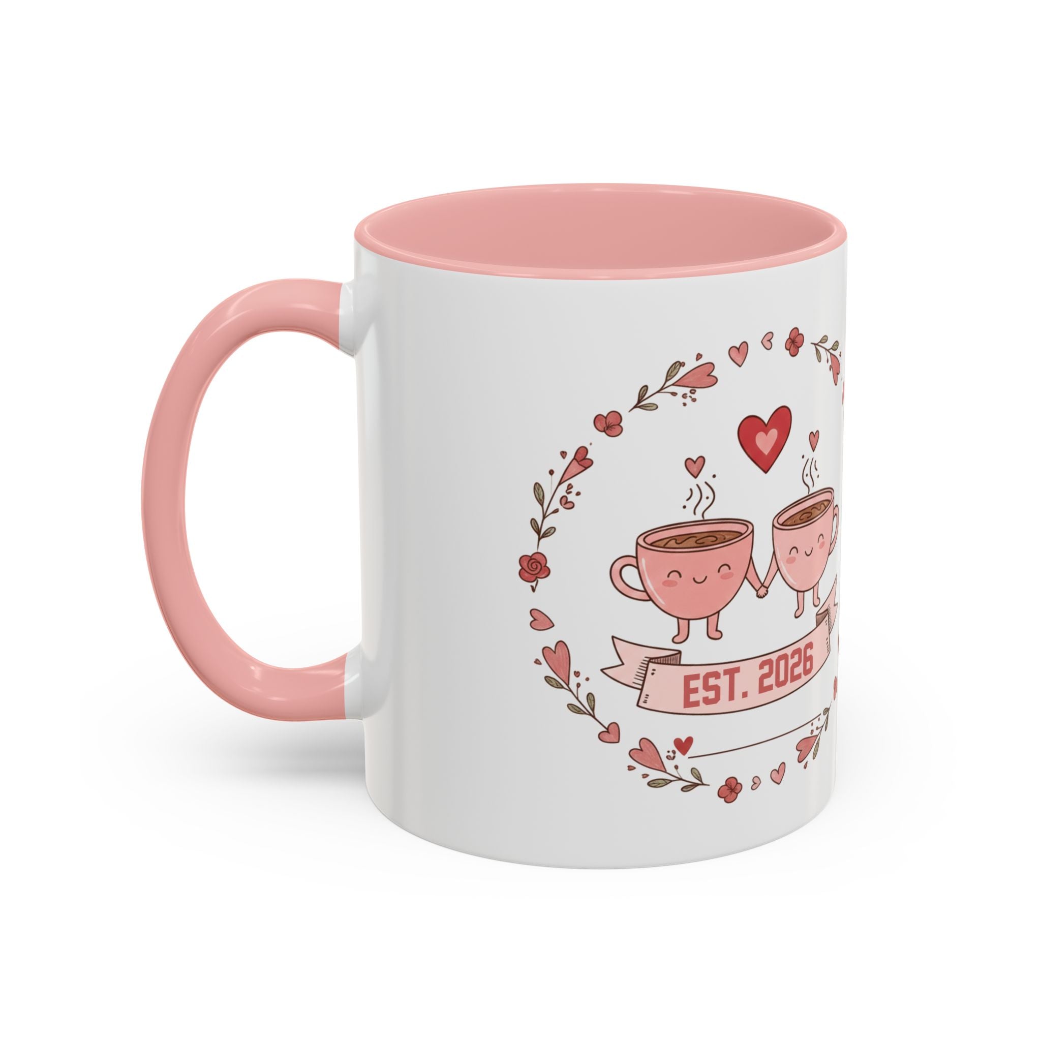 Couples Heart Design Accent Coffee Mug | Valentine Anniversary Birthday