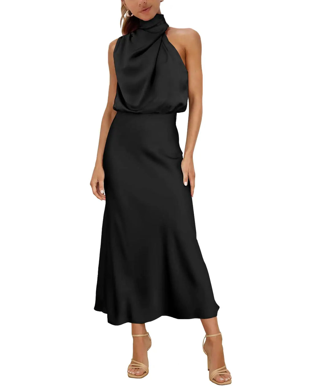 Elegance Noir Satin Maxi Dress