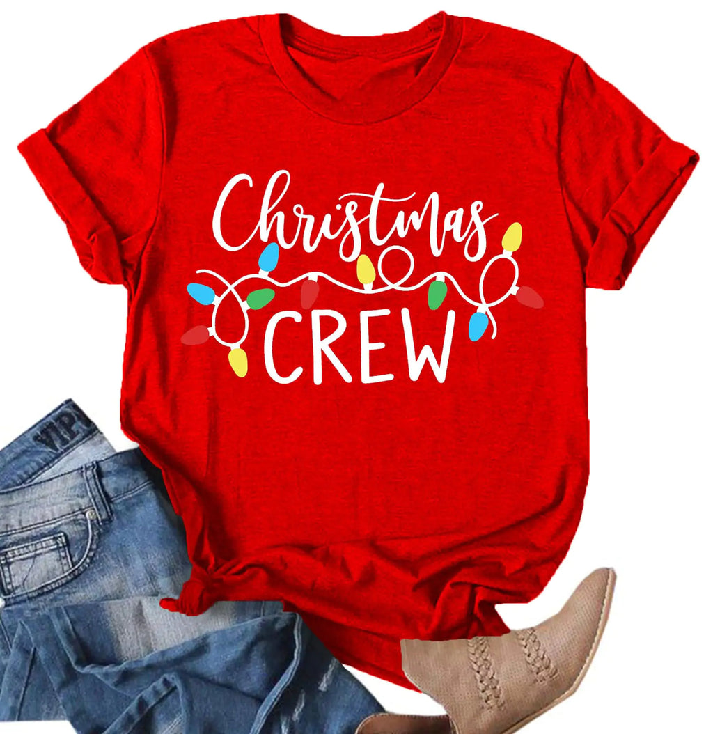 Christmas Crew Shirts for Women Family Christmas Shirts Xmas Graphic T-Shirt Holiday Short Sleeve Tees Top