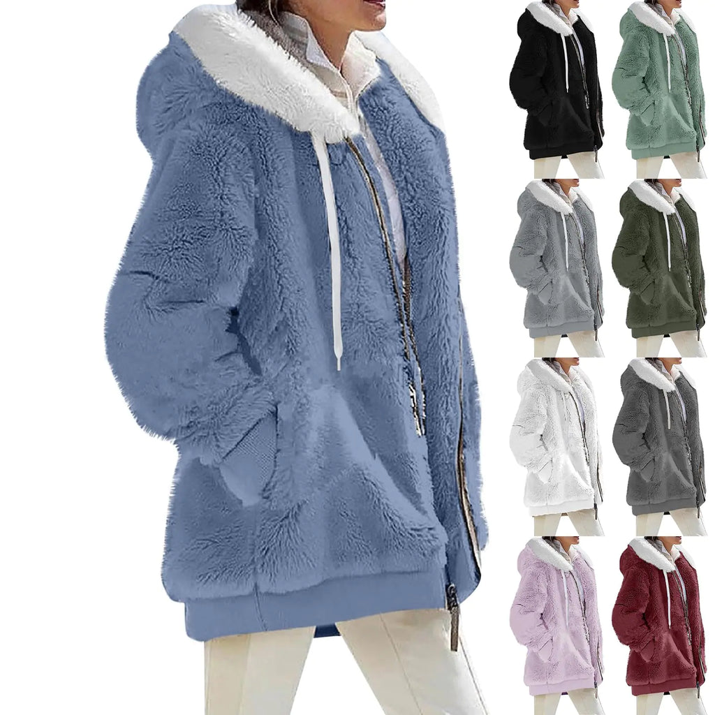 Plush Zip-Up Fleece Hooded Jacket