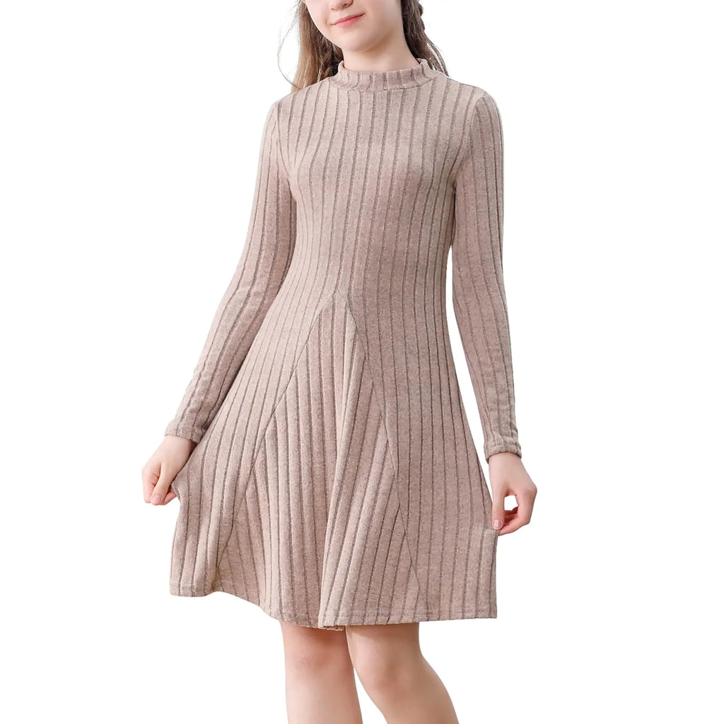 TATAKERI Ribbed Mock Neck Girls' Sweater Dress