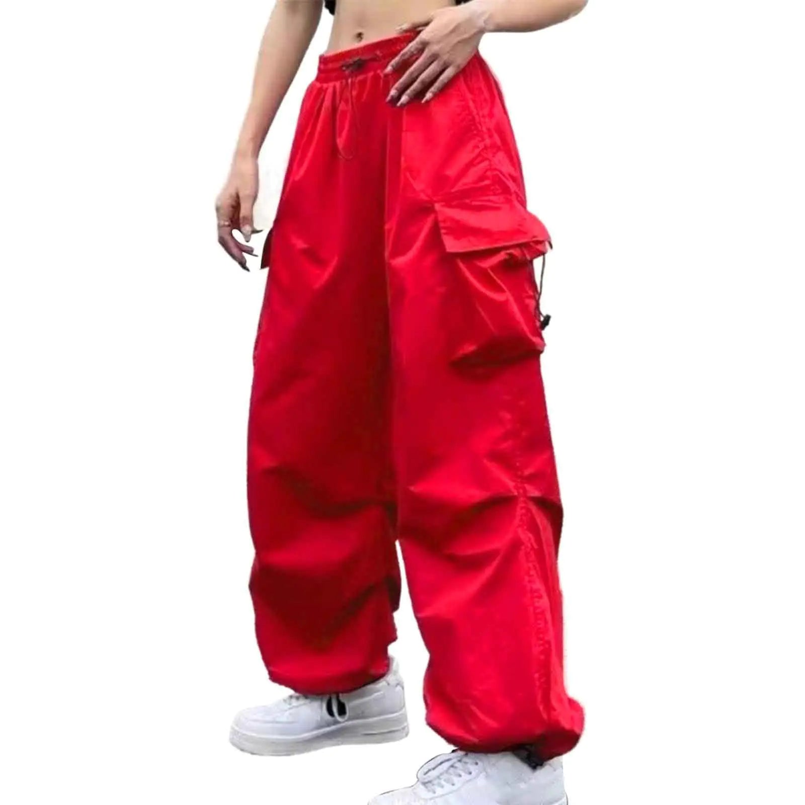 Generic Womens Cargo Pants High Waist Baggy Relaxed Fit Trousers with Pockets Loose Jogger Goth Grunge Y2K Clothes Womens Clothing Pants Y2K Streetwear Pantalones Holgados para Mujer Red Large