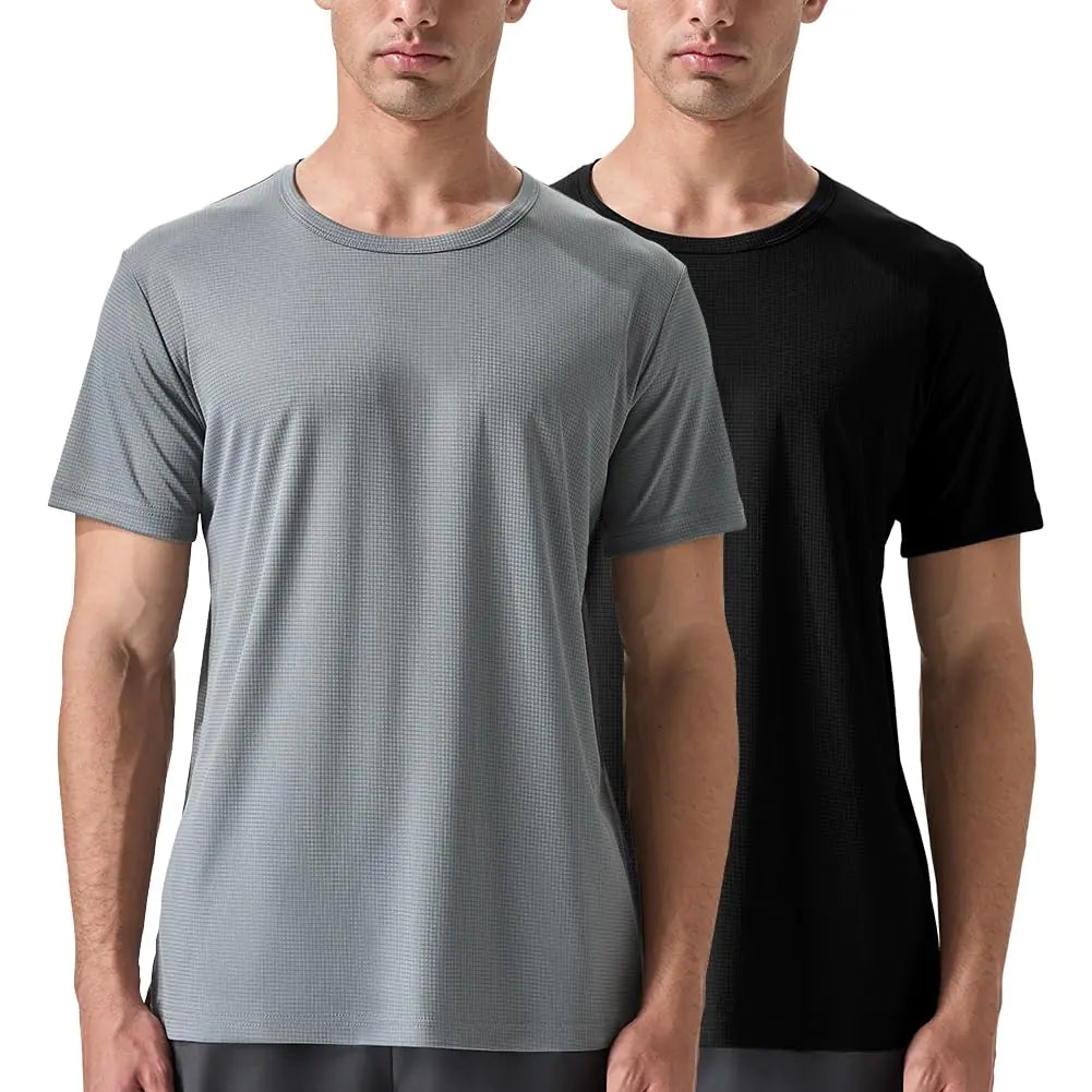 ALLTHRO Mens 2 Pack Lightweight Crew Neck Athletic Running Short Sleeve T-Shirts Breathable Gym Workout Tee Shirts for Men Black/GreyX-Large